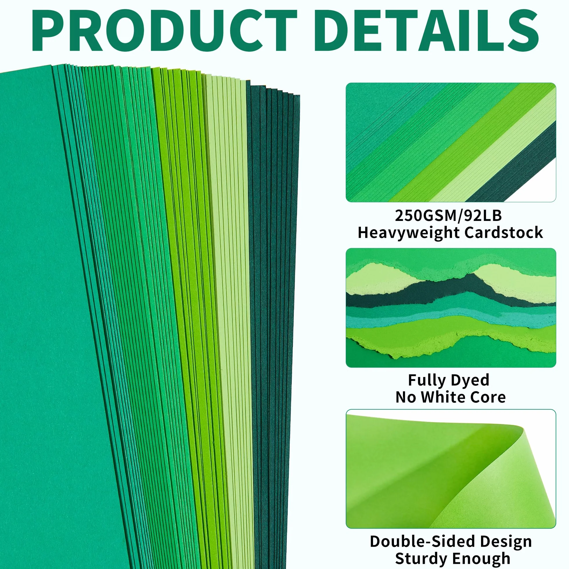 Green Tones PAC06MX3 Zestaw 60 arkuszy grubych kartonów w formacie DIN A4, 250 g/m², do drukarki, tworzenia kart, rękodzieła, scrapbookingu