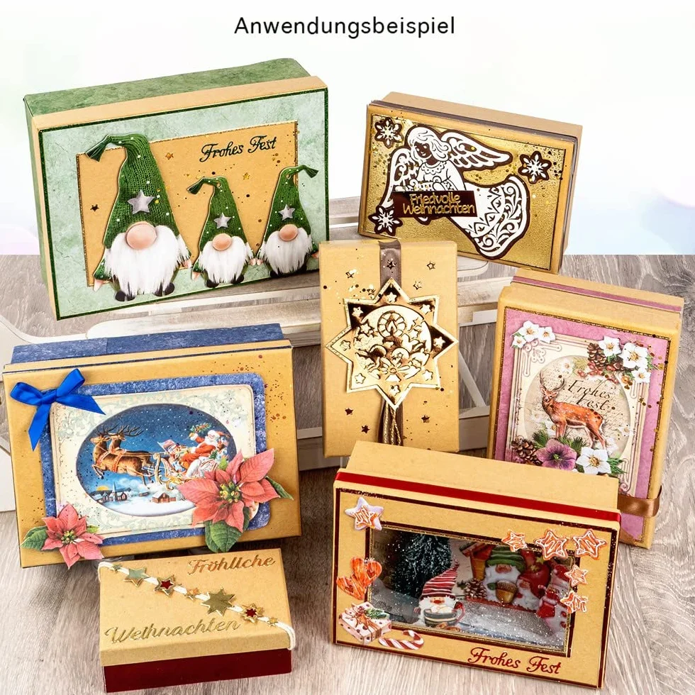 Ideen mit Herz Pudełka na prezenty z pokrywką, papier kraft, pudełka kartonowe, 10 różnych rozmiarów, od dużego do małego, stabilny karton, idealne na urodziny i ślub, prostokątne, od 8,5 do 24 cm