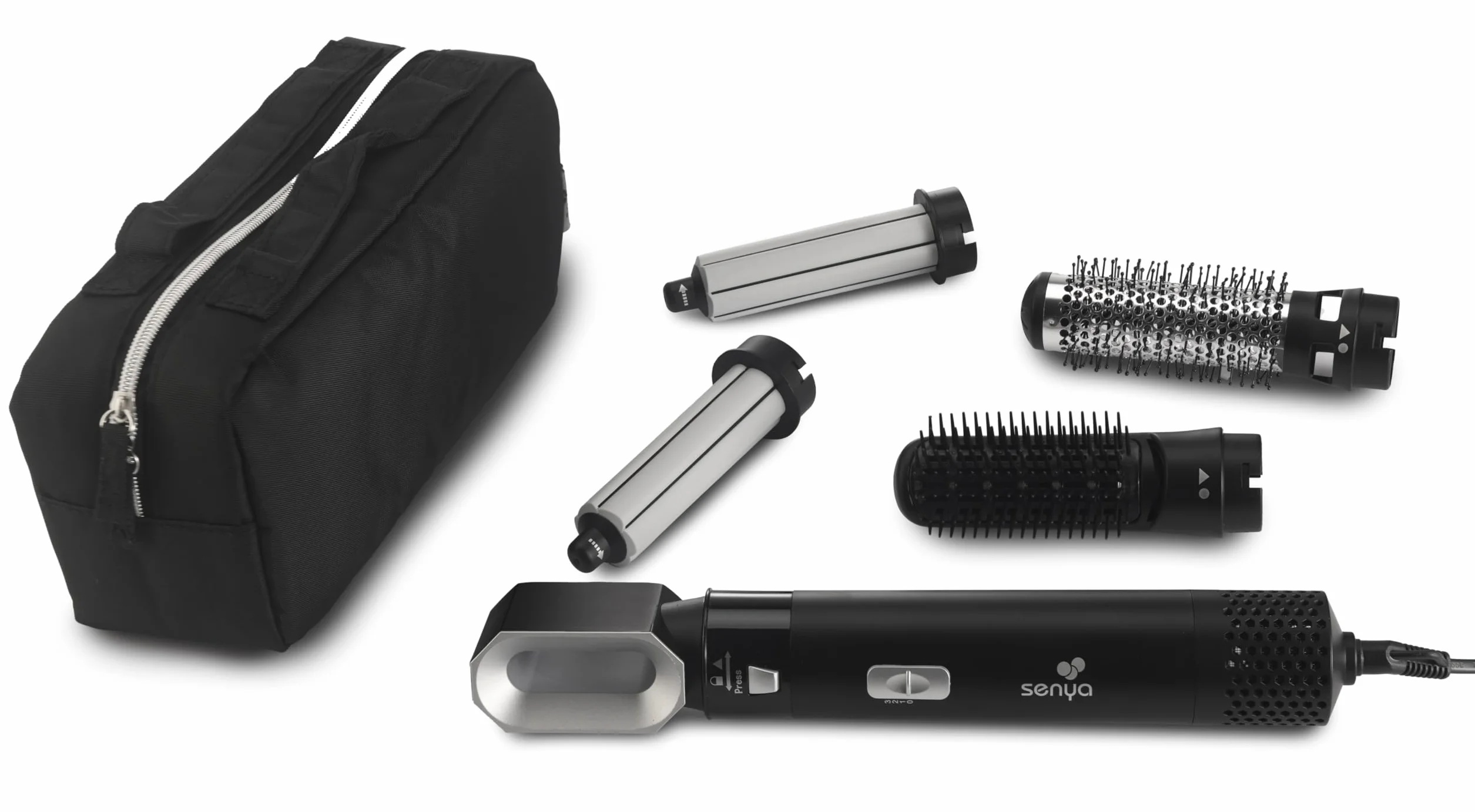 SENYA Szczotka dmuchana 5 w 1 Air Styler & Suszarka do włosów: prostowanie, suszenie, zwijanie, suszenie i objętość, Multistyler 1000 W, Alternative Airwrap, Hair Designer SYWB-HS012N Czarny