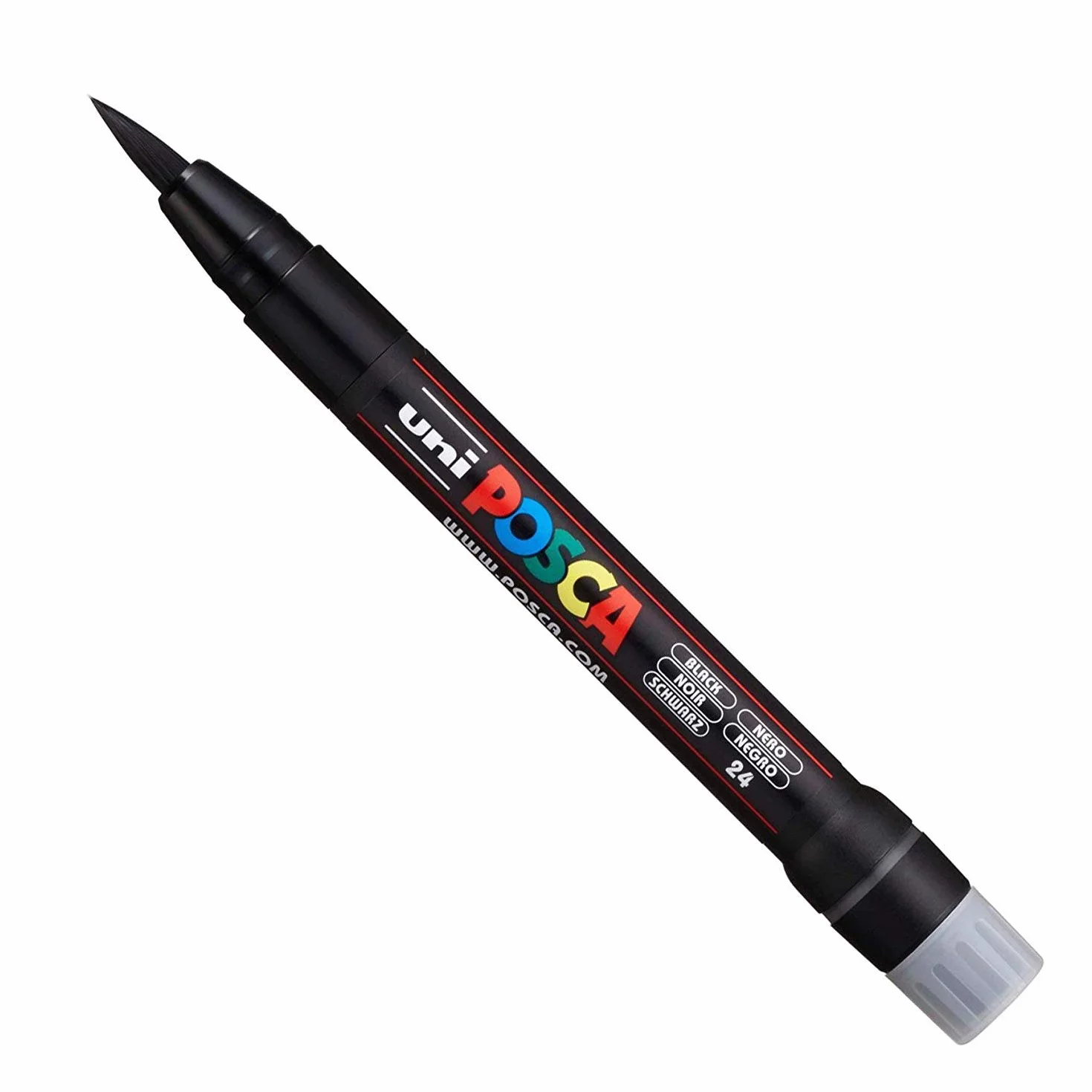 Posca Uni PCF-350 Marker z końcówką pędzla - długopis do tkaniny, szkła, metalu - czarno-biały zestaw (po 1 szt.)