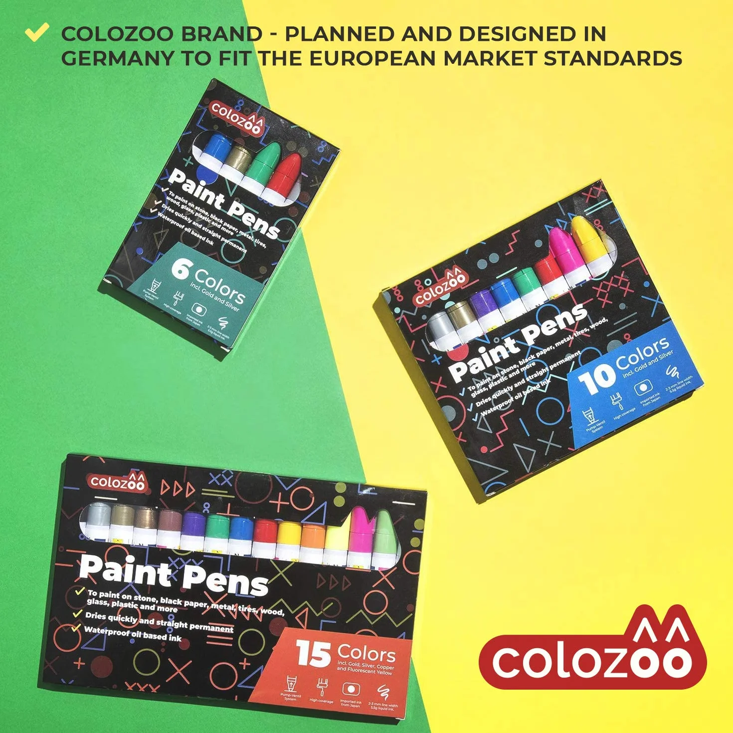 colozoo 15 markerów do malowania na bazie oleju z końcówkami 2-3mm | Trwałe pędzelki do malowania na metalu, plastiku, drewnie, szkła, emalii, samochodach, oponach wodoodporne na zewnątrz