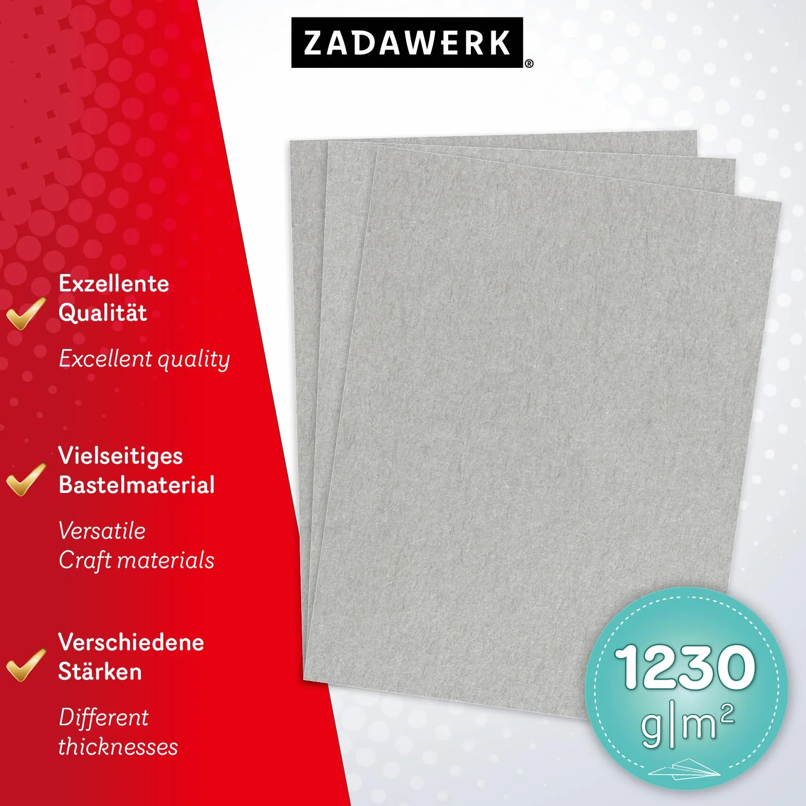 ZADAWERK Szary karton – 2 mm – 1230 g/m² – DIN A4 – tektura introligatorska szara – 10 sztuk grubości – karton do majsterkowania – tektura modelarska – karton wkładany – tektura archiwalna – karton na