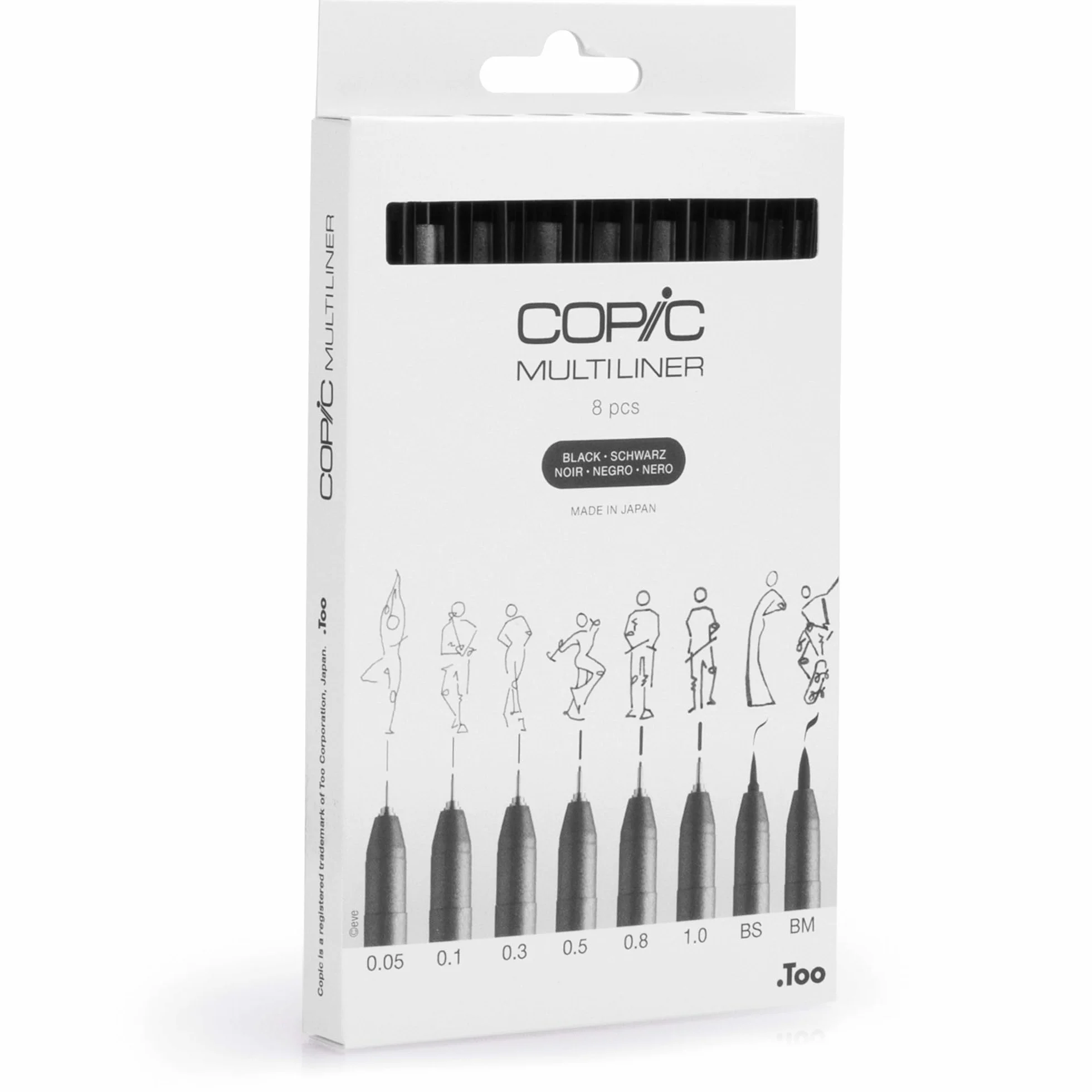 Zestaw Multiliner czarny, 8 pisaków o 8 różnych szerokościach linii z wodoodpornym tuszem pigmentowym, odpornym na rozmazywanie i promieniowanie UV, do szkiców i ilustracji
