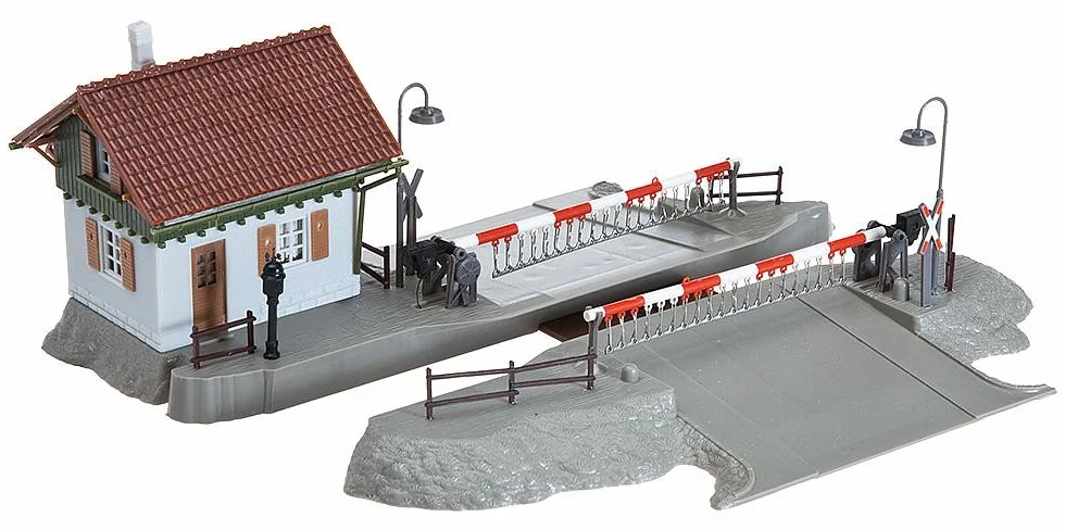 FALLER Przejście kolejowe z domkiem do szklarni, zestaw modelarski z 121 częściami 220 x 173 x 75 mm, akcesoria do modeli kolejek H0, akcesoria H0