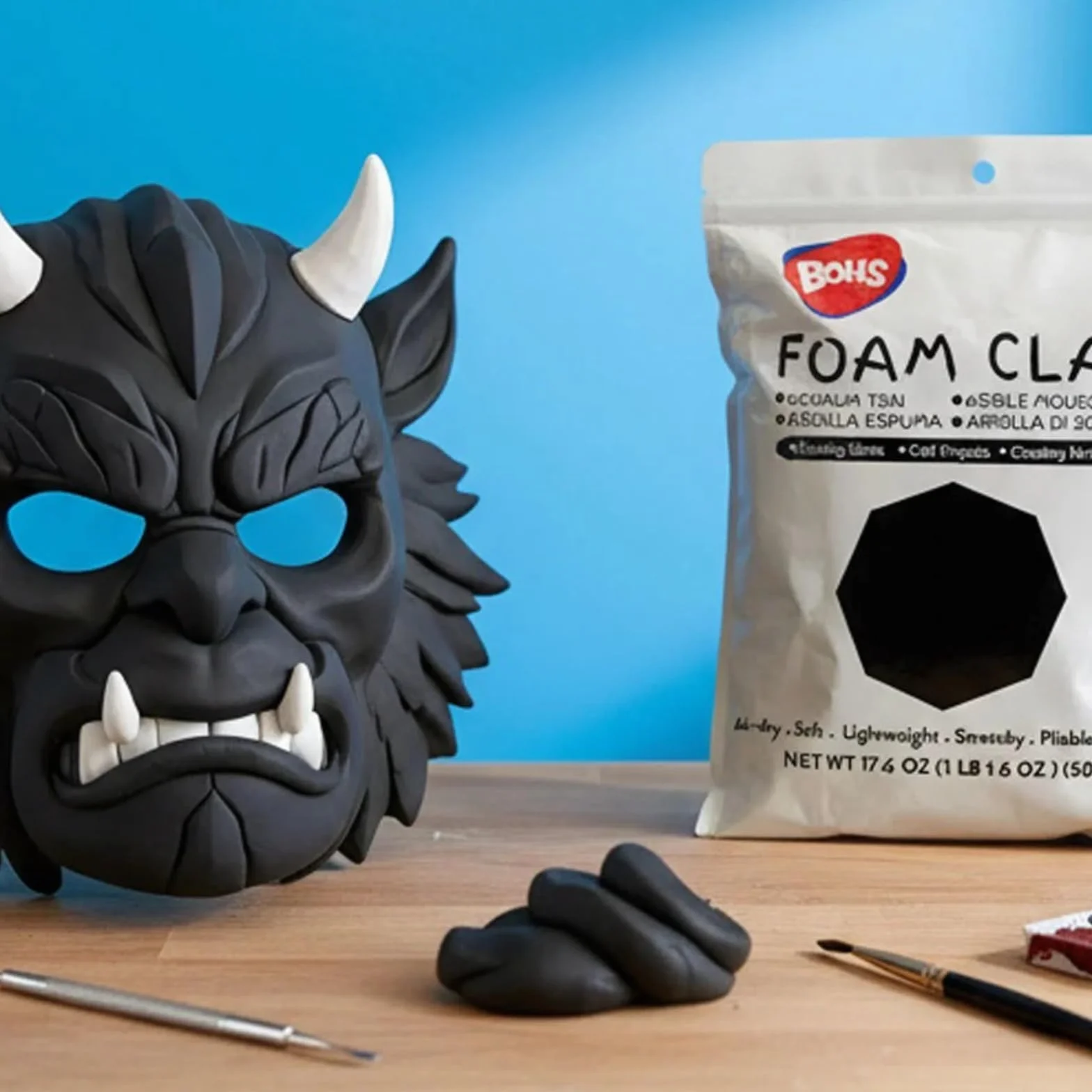 BOHS Czarna piankolina – 500 gram,giętka, miękka glinka, która wysycha na powietrzu – do projektu szkolnego, Cosplay, sztucznych wypieków, wyrobu slime