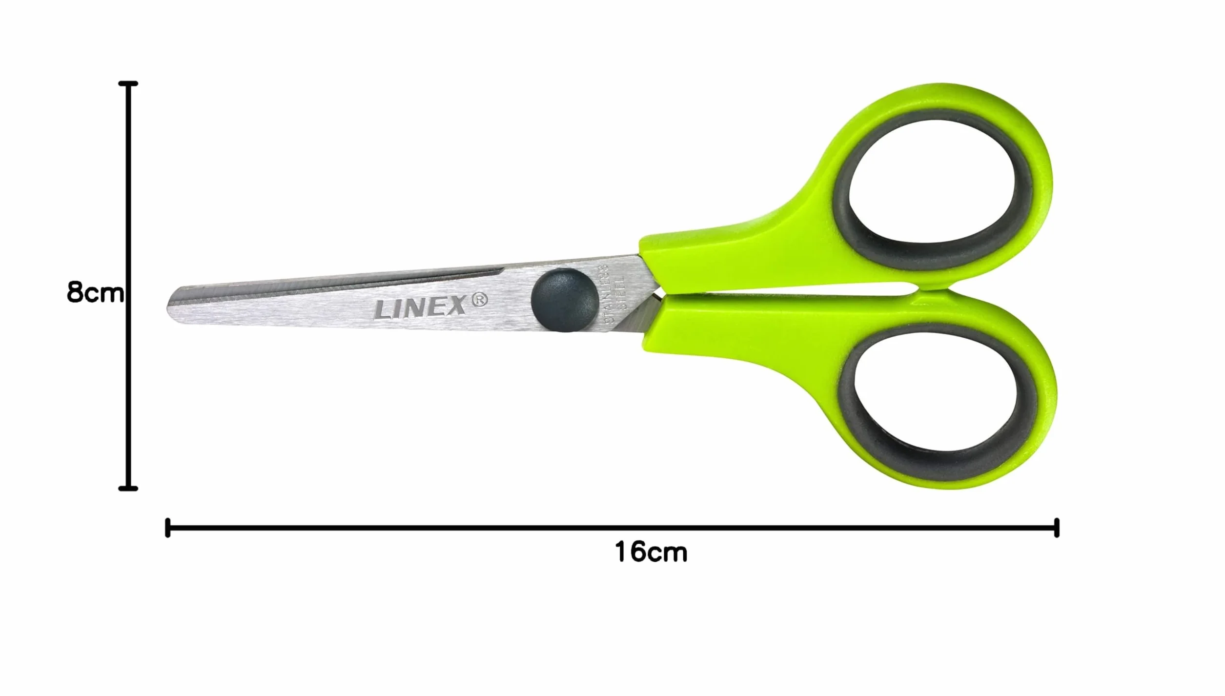 Linex Nożyczki dziecięce, 14 cm, zaokrąglone końcówki, stal nierdzewna, zielone jabłuszko
