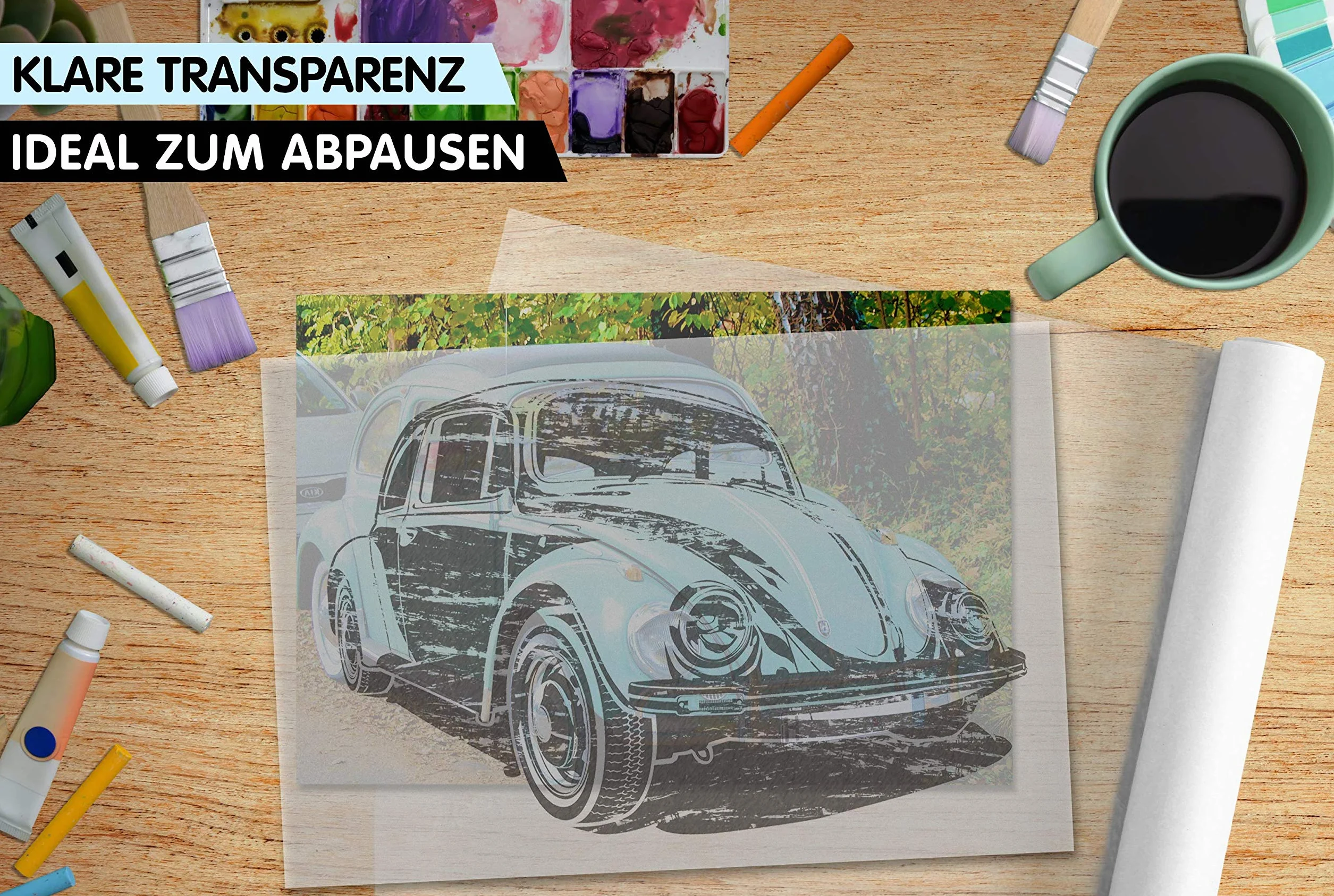Przezroczysty papier w rolce premium 91,4 cm x 50 m, 50 g/m – pusty papier do wycinania – papier do rysowania, szkicowania, "zrób to sam" do majsterkowania, architektury, rysowania – niemiecka firma