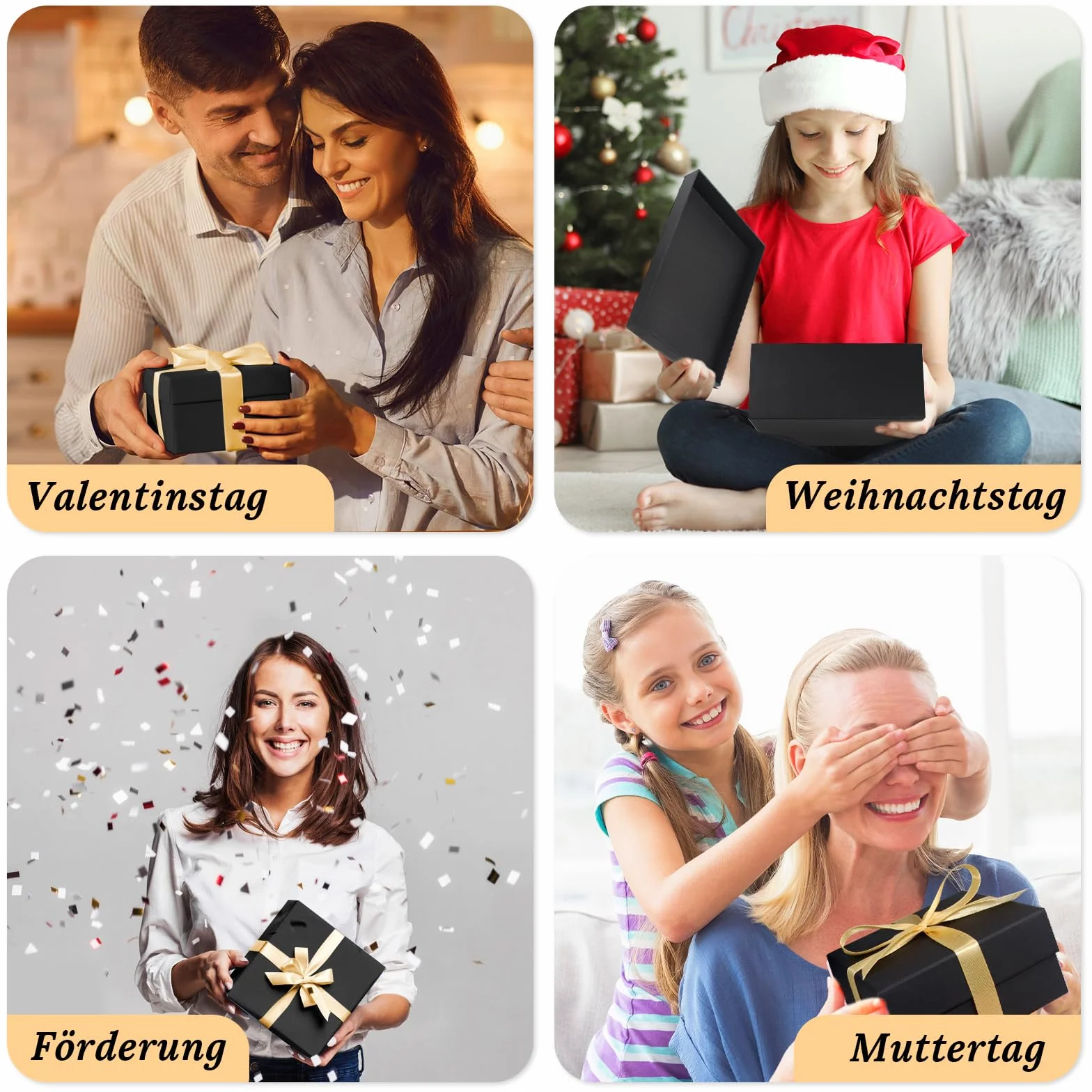 Zestawy pudełek prezentowych z pokrywkami, 4 różne rozmiary, wkładane jedno w drugie, pudełka z czarnego kartonu, pudełka do porządkowania z kokardą, prostokątne pudełko prezentowe na Boże Narodzenie