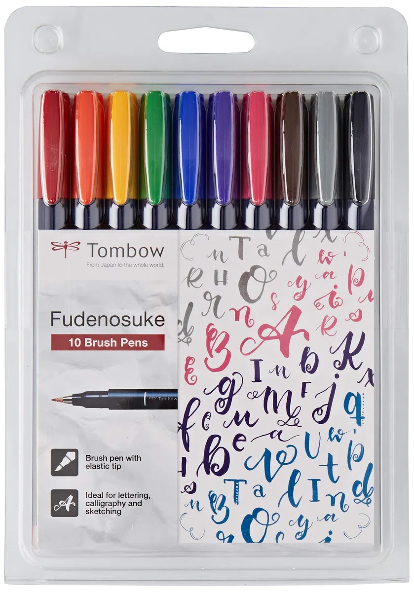 Tombow WS-BH-10P Fudenosuke kolorowe pisaki pędzelkowe (opakowanie 10 szt.)