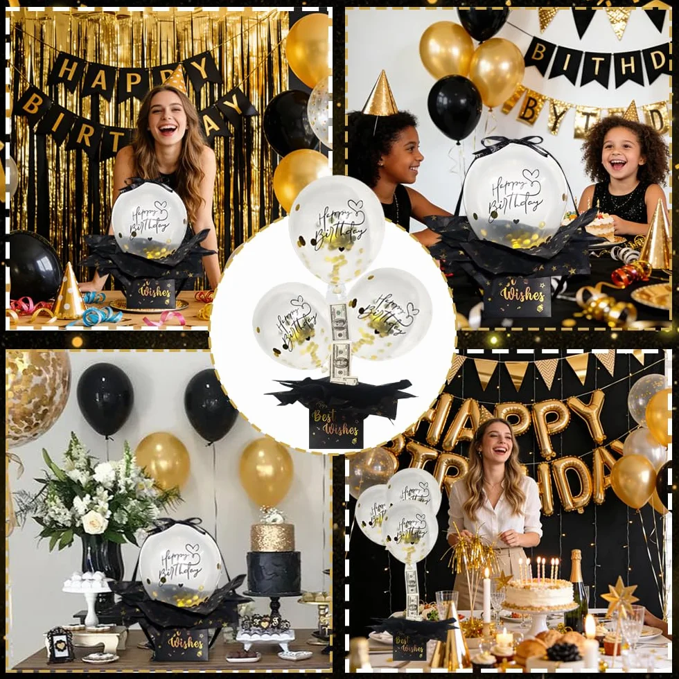 Pudełka na pieniądze z okazji urodzin, pudełko na prezent z balonem, kreatywne pudełko DIY, Geldgeschenke Geburtstag, Überraschungsbox mit Luftballons, rodzina, przyjaciele, romantyczne okazje (A)