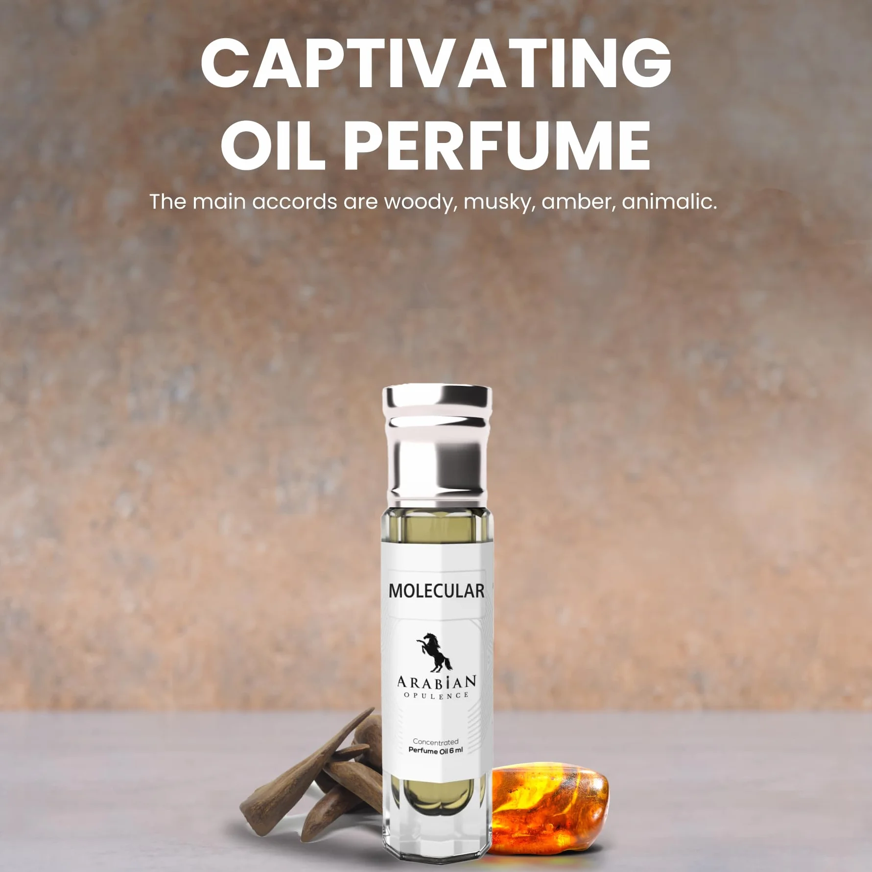 Arabian Opulence FR201 MOLECULAR olejek perfumowany w kulce, skoncentrowany olejek do ciała, długotrwały olejek na bazie oleju, dla mężczyzn i kobiet, butelka podróżna, bez alkoholu, 6 ml