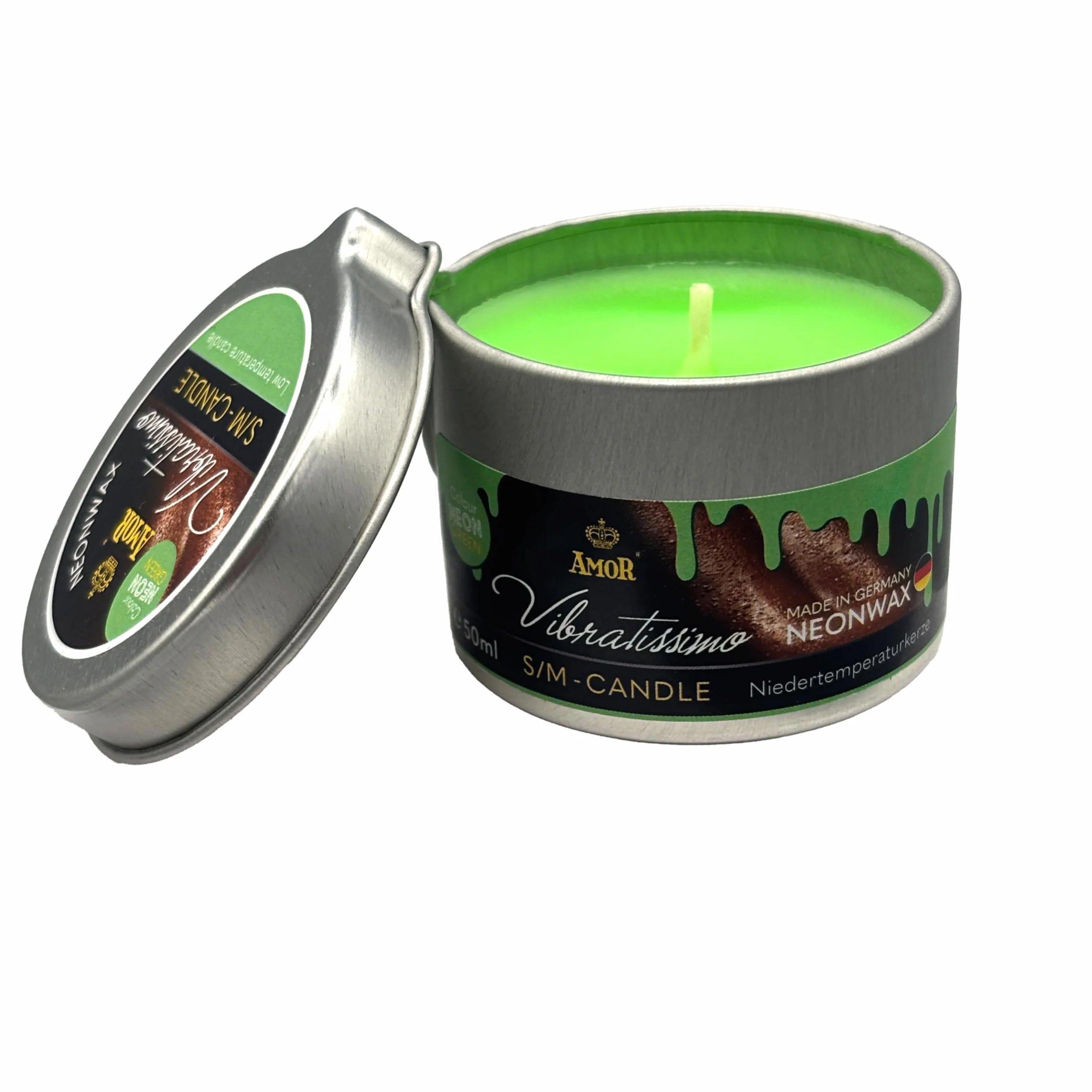 VIBRATISSIMO S/M Fluorescencyjna zieleń, 50 ml, niska temperatura, wysokiej jakości wosk bez zapachu, kroplówka do gier erotycznych, masaż romantyczny