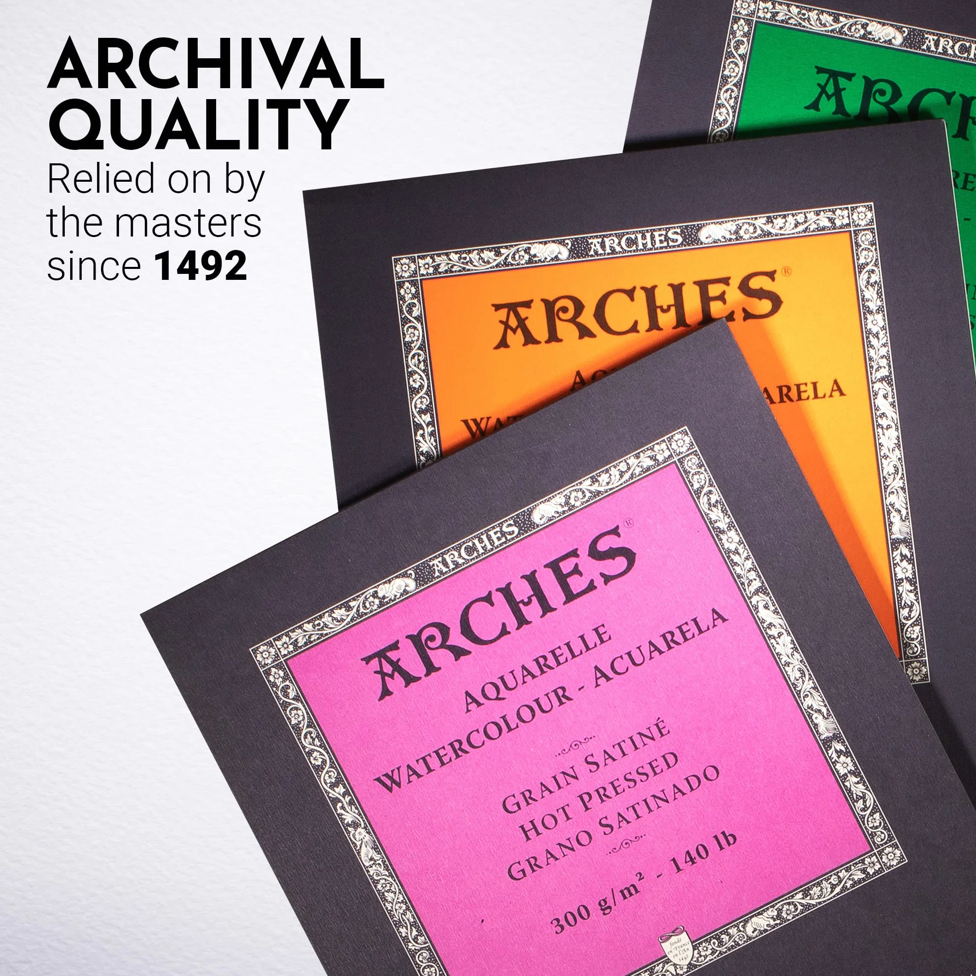 Arches 1795104 papier akwarelowy w bloku (A3: 42 x 29,7 cm, klejony na głowę, 300 g/m² gruboziarnisty) 12 arkuszy naturalnej bieli