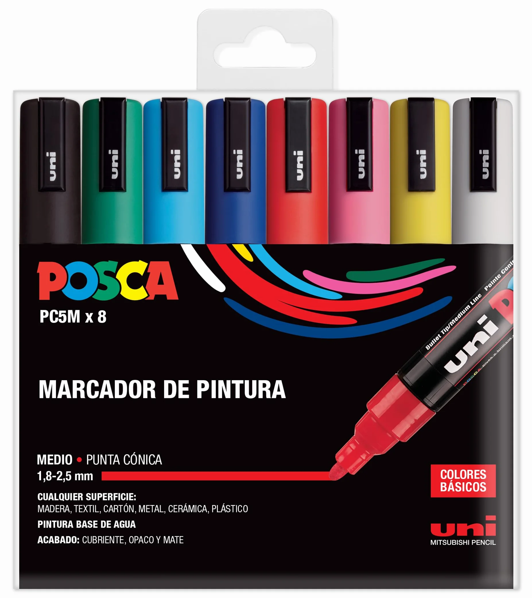 Posca Unipc5M/8C Basicud Pisak, Wielokolorowy, 8 Sztuk