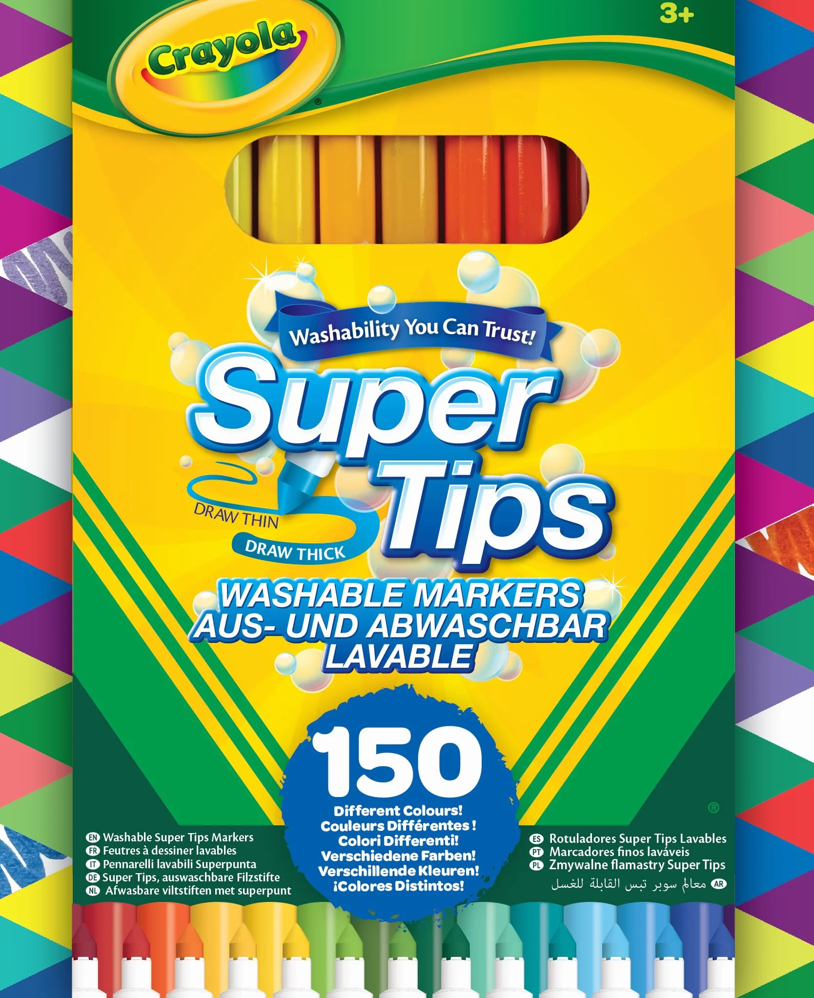 Crayola SuperTips – Zmywalne markery z końcówką stożkową do rysowania i letteringu