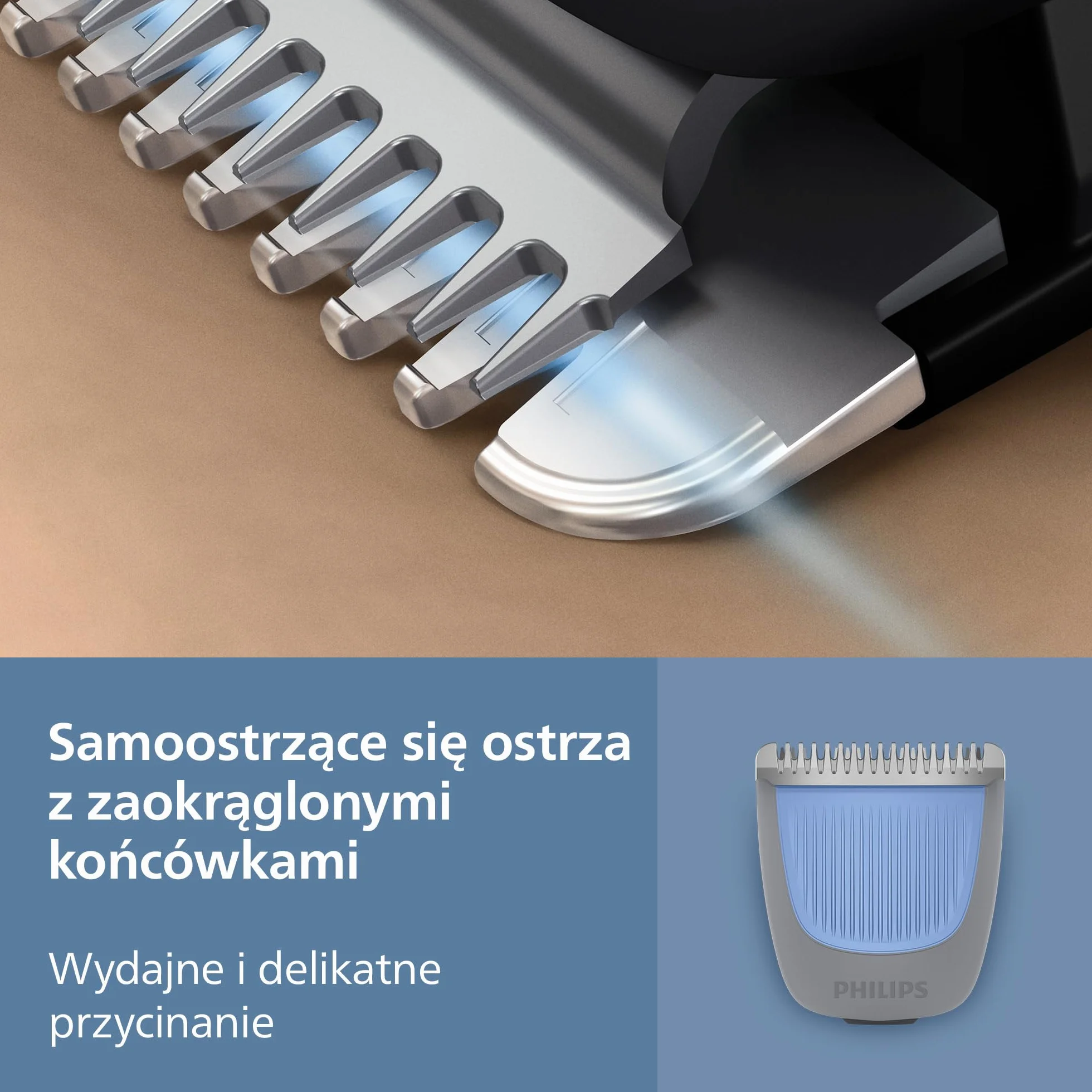 Trymer do brody Philips z serii 3000 – samoostrzące się ostrza z zaokrąglonymi końcówkami, 20 ustawień, nasadka Lift&Trim, 100% wodoodporności, wskaźnik naładowania baterii, miękkie etui, BT3619/15