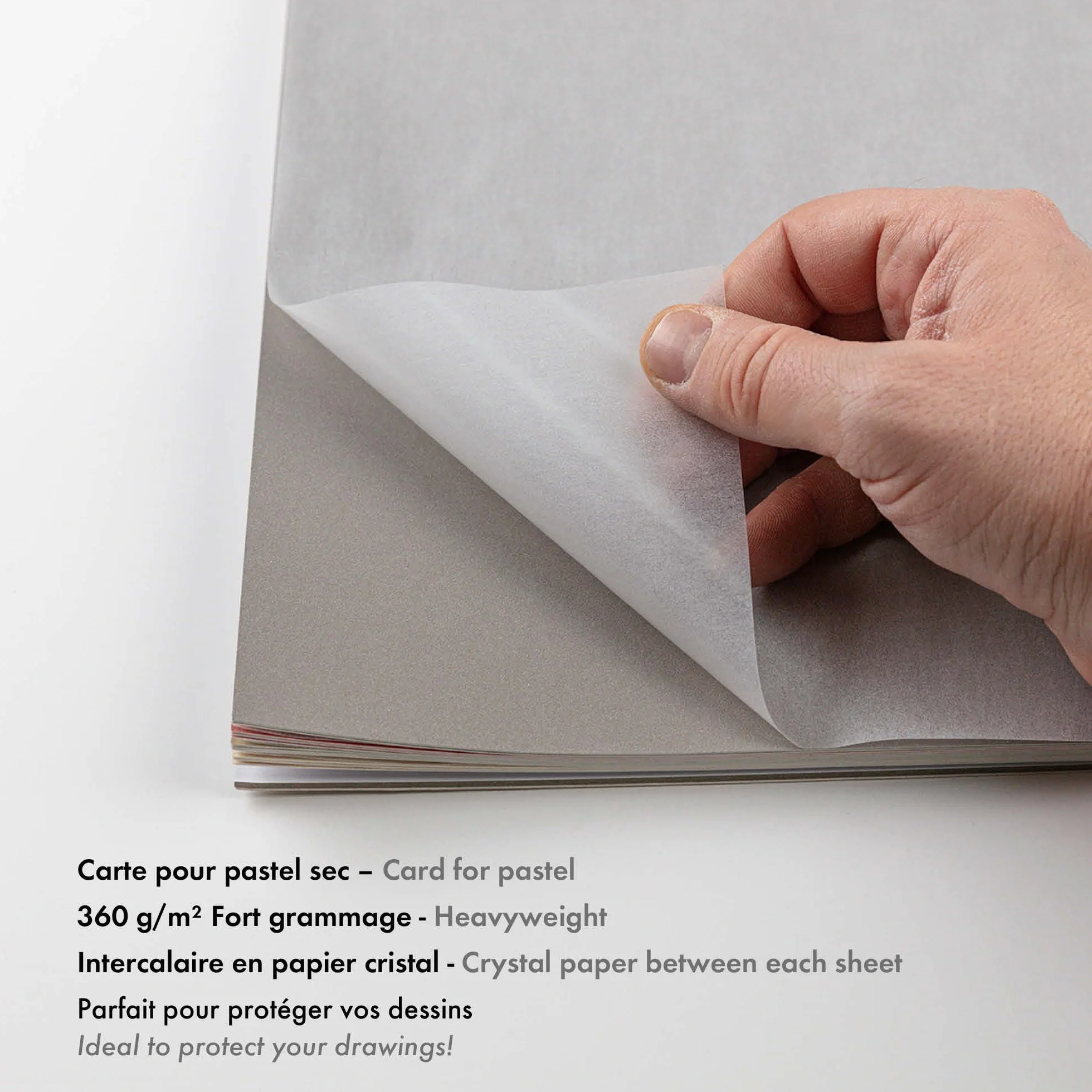 Clairefontaine 96054C Blok Pastelmat n°7 – 12 arkuszy specjalnego papieru do pasteli suchych – 30x40 cm 360g – 4 kolory – przekładki z papieru krystalicznego