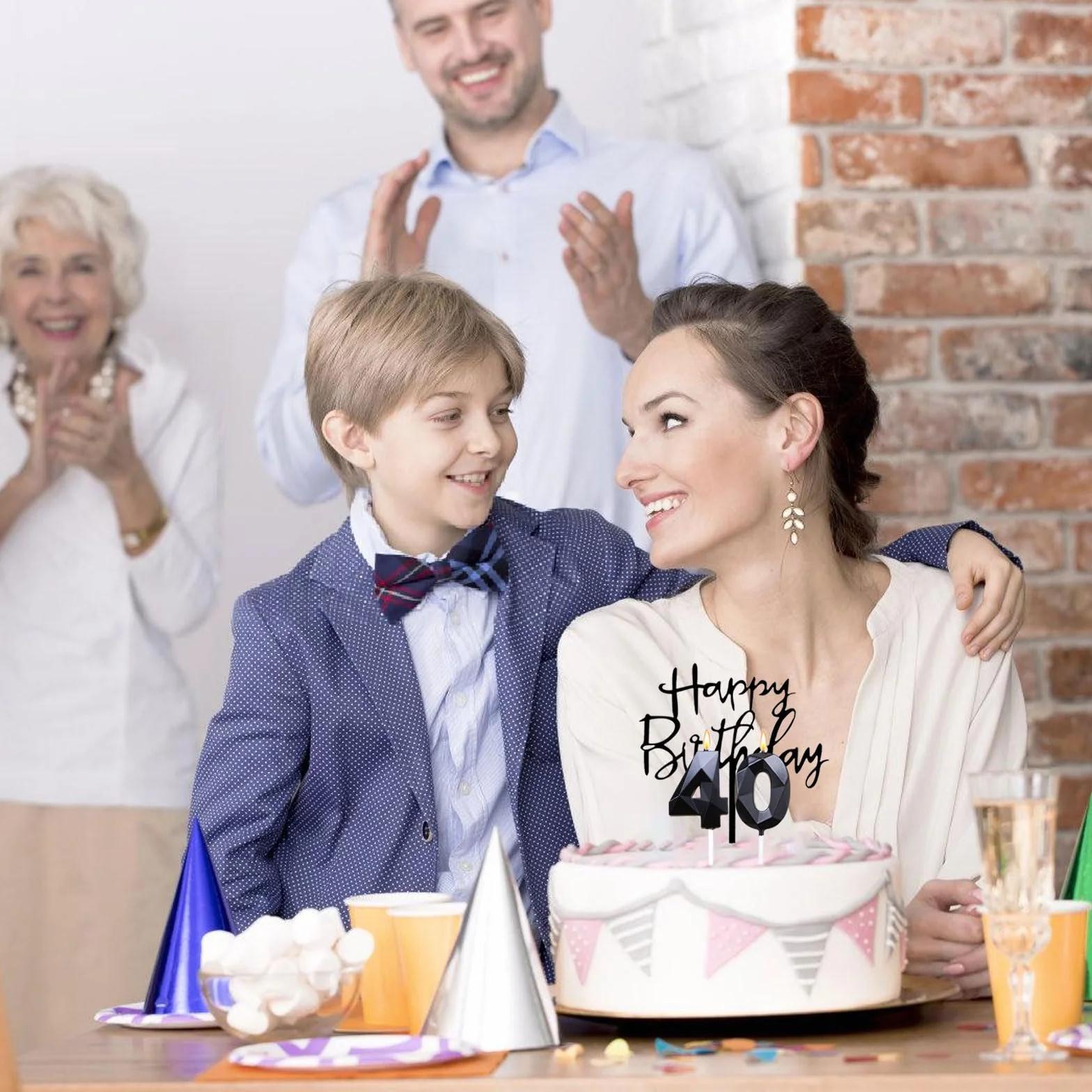 Bolosa 40. urodziny świeca dla mężczyzny i kobiety – Happy Birthday, świece cyfrowe na imprezę (czarna)