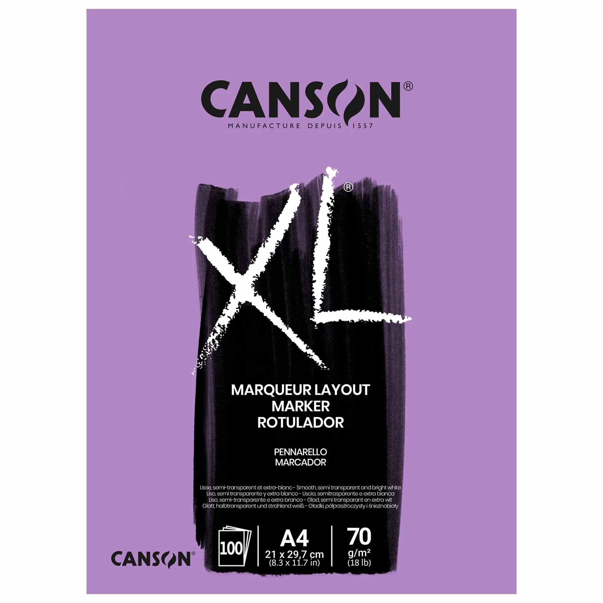 Canson XL Marker blok do rysunku klejony, A4, 100 arkuszy, 70 g/m², bardzo gładki