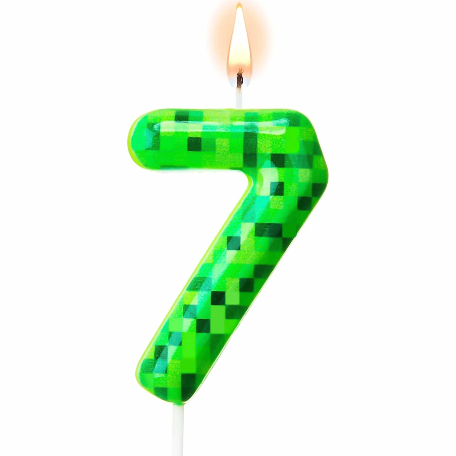 Lilbitty 7. Urodzinowa świeca z liczbami w kolorze zielonego piksela, idealna dla chłopców lub dziewcząt, trwała, z parafiny, bezpieczna i zabawna, dekoracja na imprezę