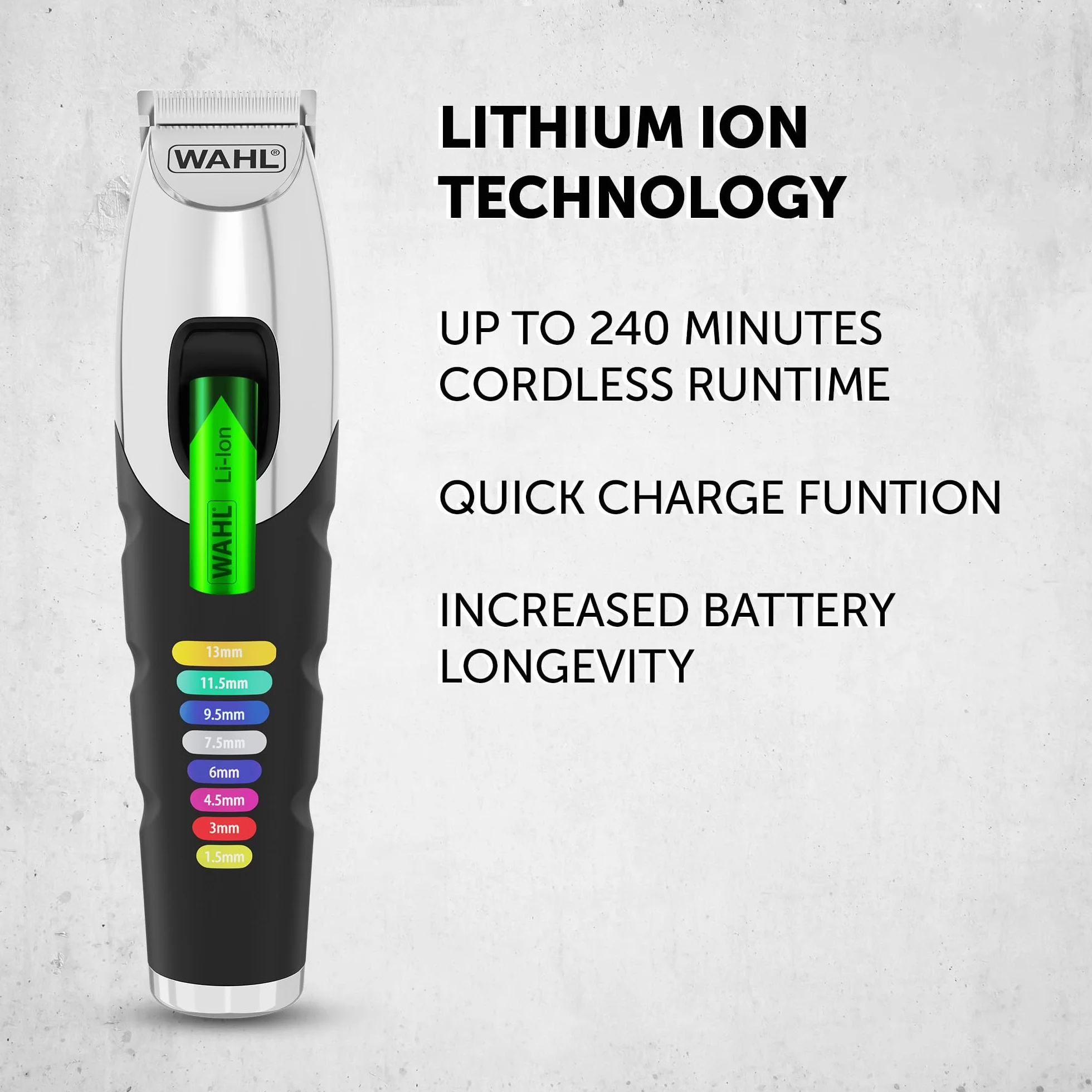 Wahl Color Trim Trymer Do Brody, Innowacyjne Grzebienie Prowadzące z Kodami Kolorów, Czas Pracy 240 Minut, Ładowarka Usb, Do Studia Fitness i Podróży, Precyzyjnie Szlifowane Ostrza