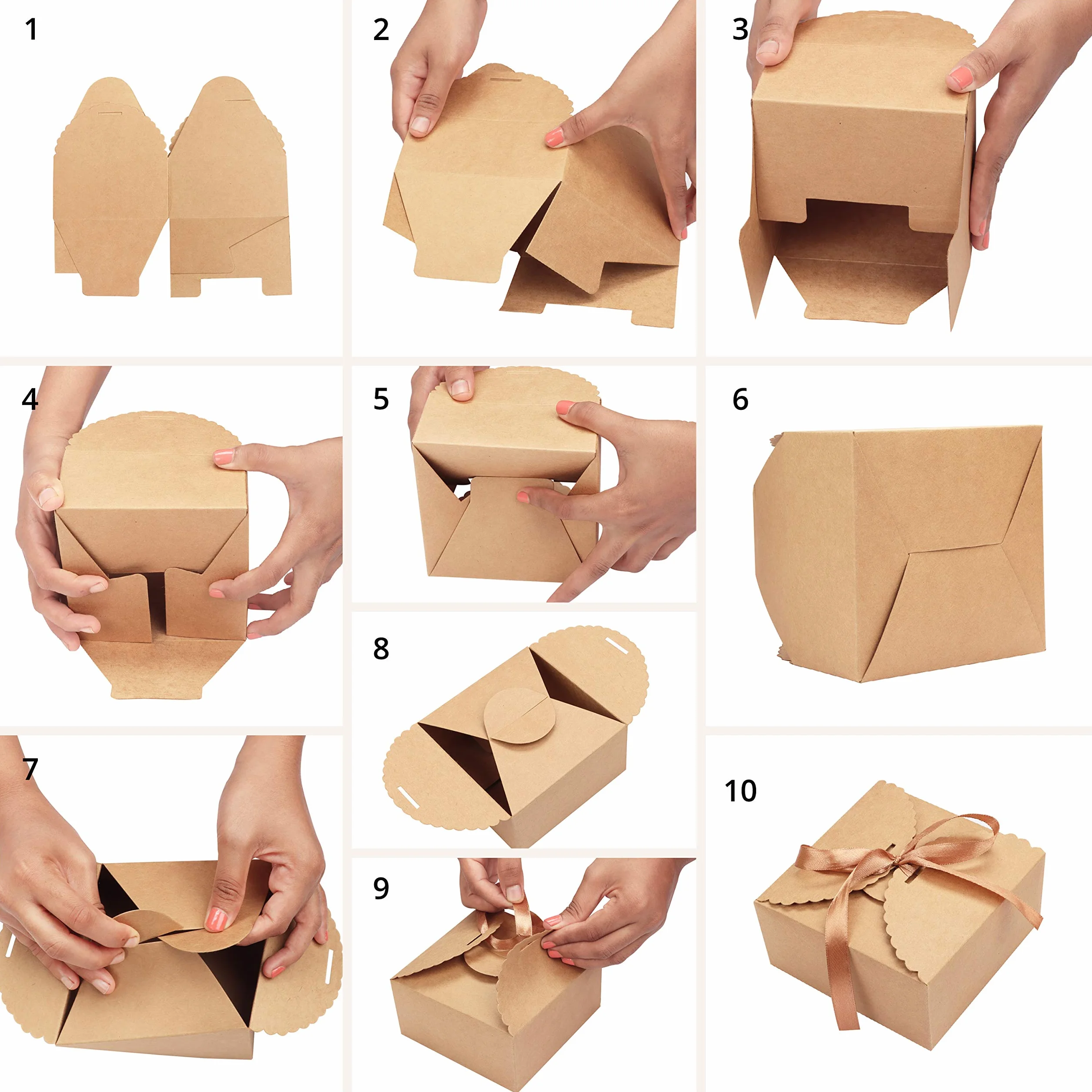 Belle Vous Papierowe Kwadratowe Pudełka z Brązową Wstążką (50-Pak) - 12 x 12 x 6 cm - Małe Pudełka na Domowej Roboty Prezenty i Upominki