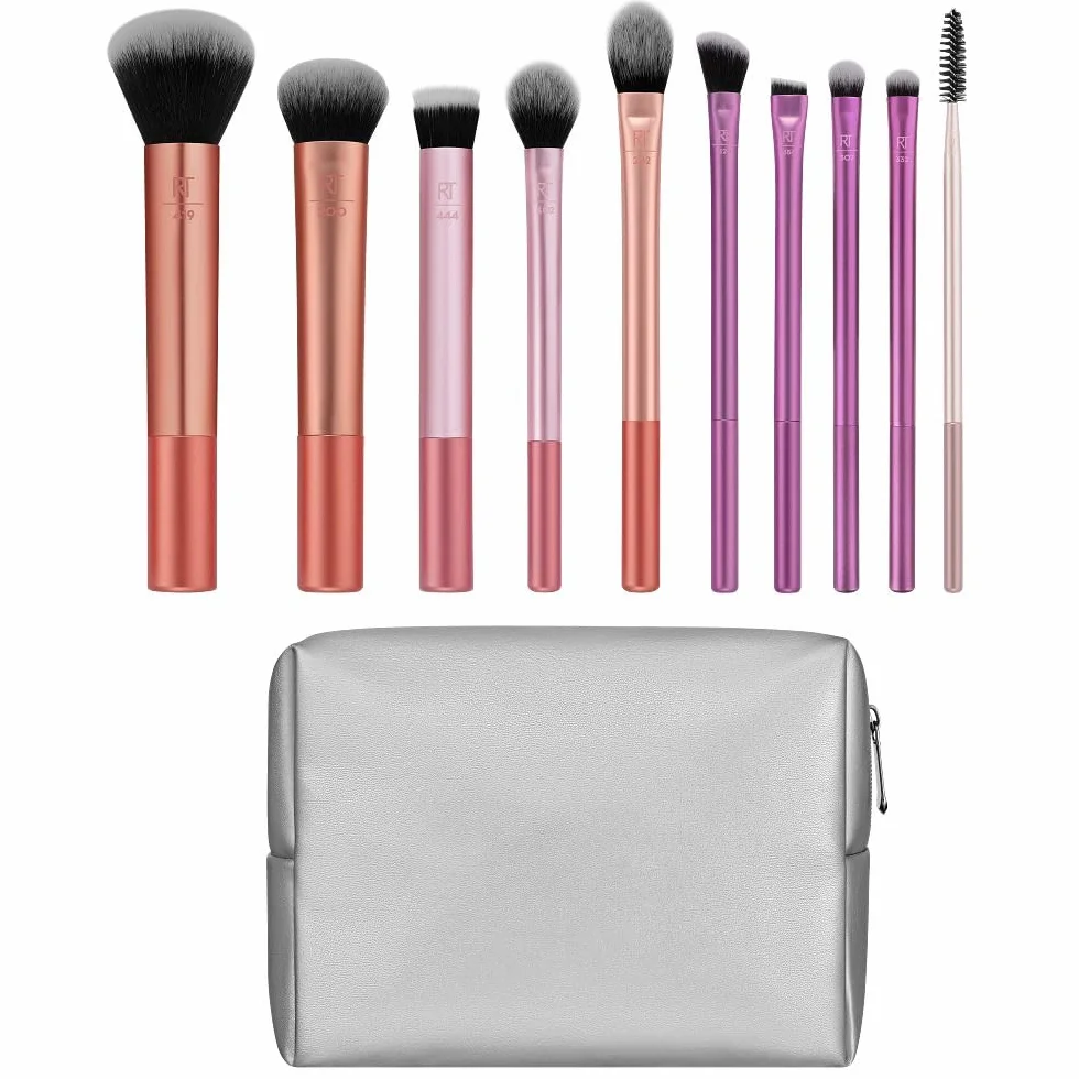 Real Techniques Blends Set, 10-Piece Makeup Brush Collection with Beauty Bag for Face and Eye, Use with Liquid, Cream, or Powder, Vegan, Cruelty-Free, Travel-Friendly, Easy to Clean