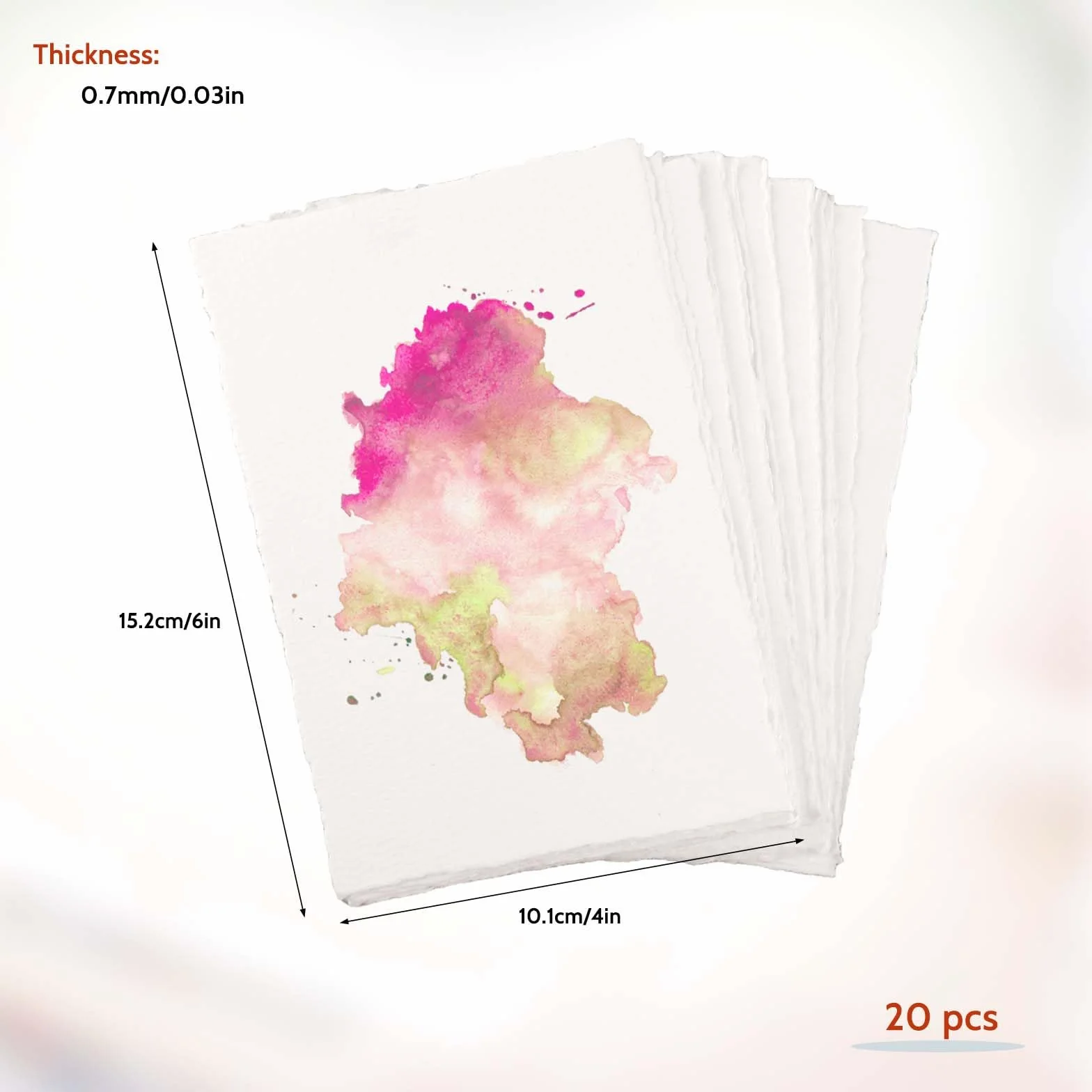 20 sztuk bawełnianego papieru akwarelowego, 15 x 10 cm z krawędzią, szorstki teksturowany 300 g/m², luzem, do pisania, kaligrafii, zaproszeń i rękodzieła (biały)