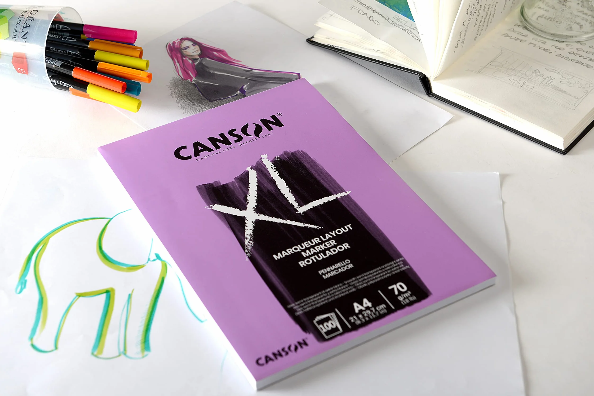 Canson XL Marker blok do rysunku klejony, A4, 100 arkuszy, 70 g/m², bardzo gładki