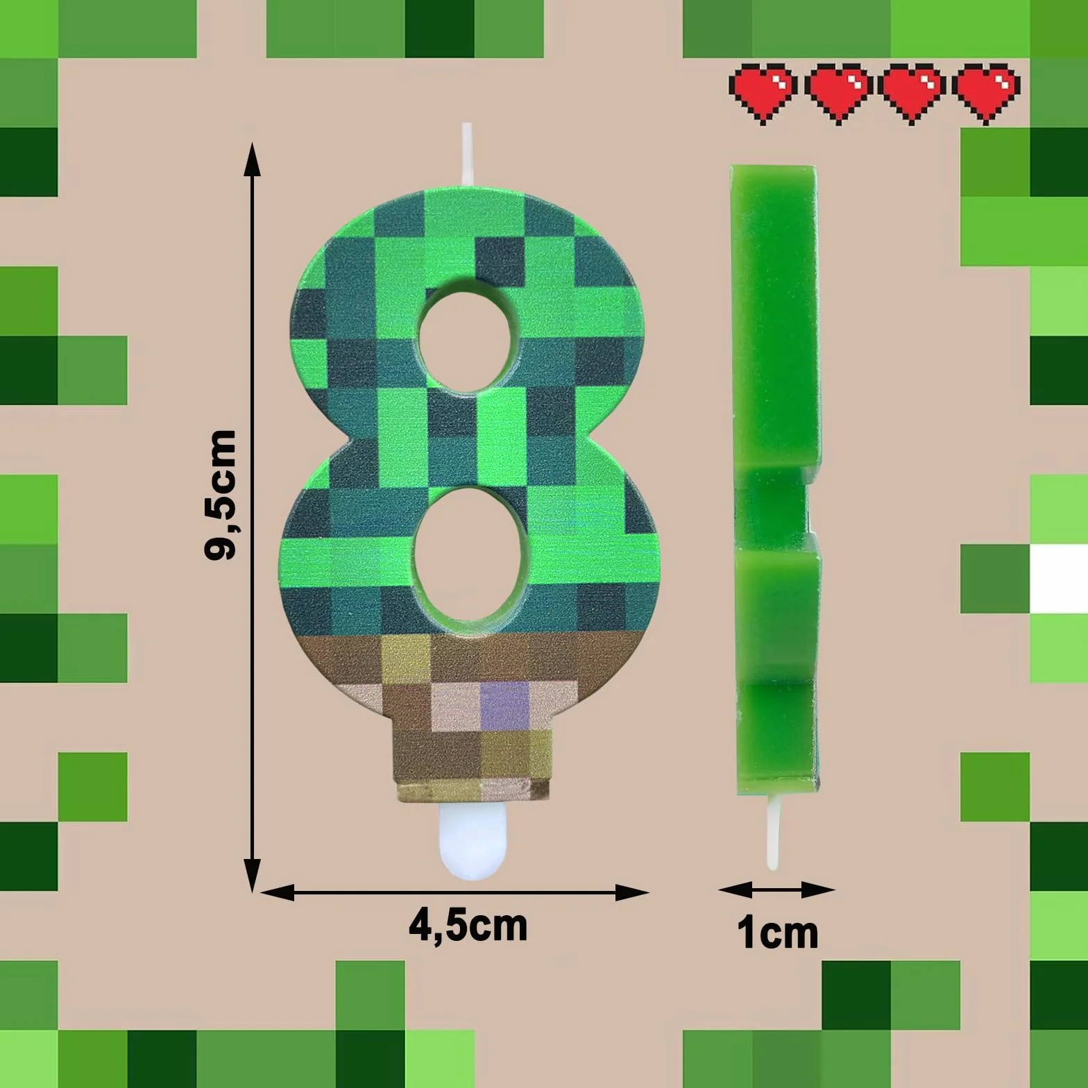 Świeca Pixel 8 Urodziny Dziewczynka Chłopiec, Świeca Urodzinowa Z Motywem Pixeli Liczba 8, Zielone Świece Urodzinowe Liczba 8, Świeca Na Tort Liczba 8, Gry Pixelowe Liczba 8 Świeca, Świeca