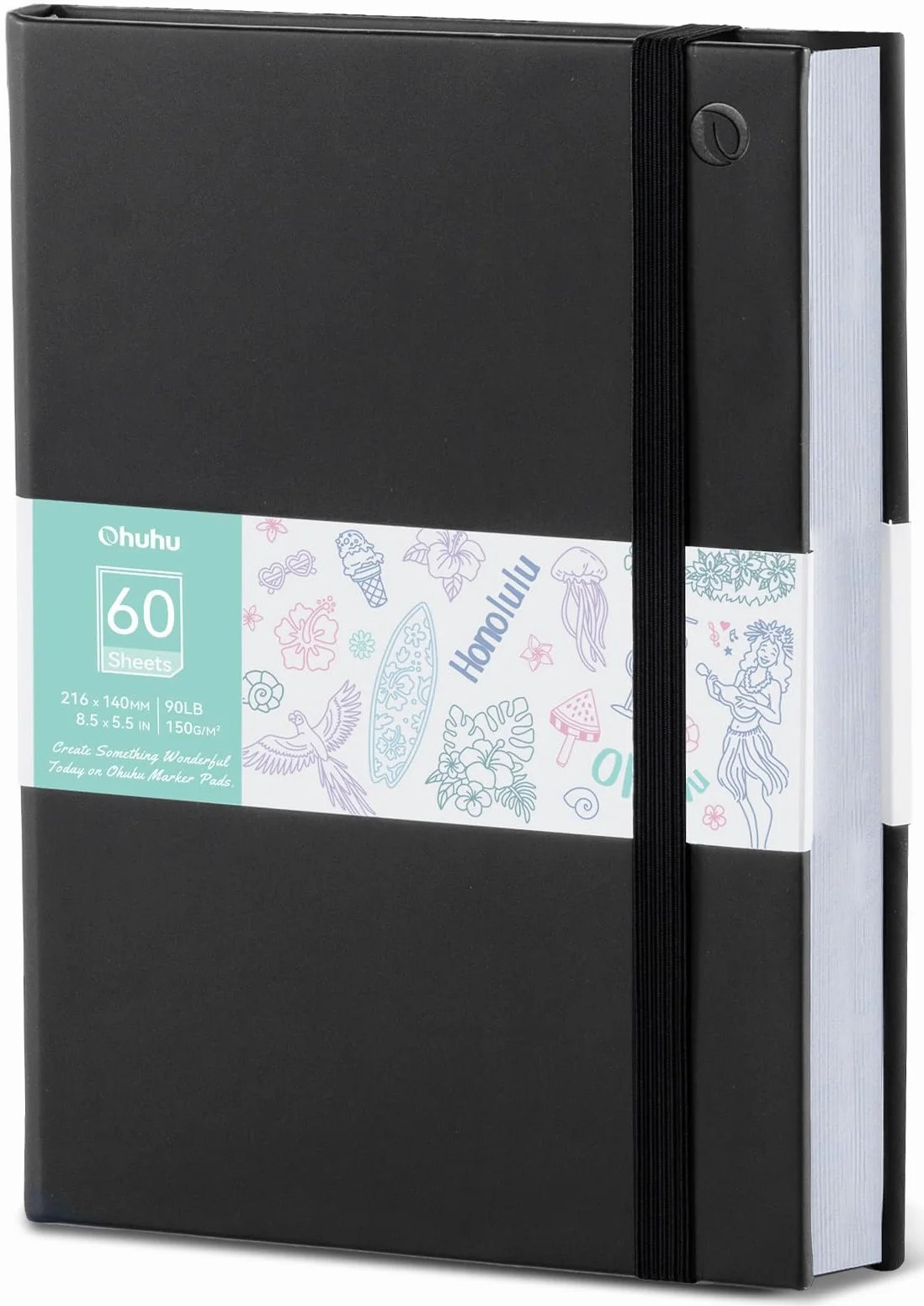 Ohuhu Dwustronny szkicownik A5 odporny na przebarwienia, papier 150 g/m² bez przebarwień, 120 stron (60 arkuszy), 14 × 21,6 cm (rozmiar A5), notatnik artystyczny ze skóry poliuretanowej w twardej