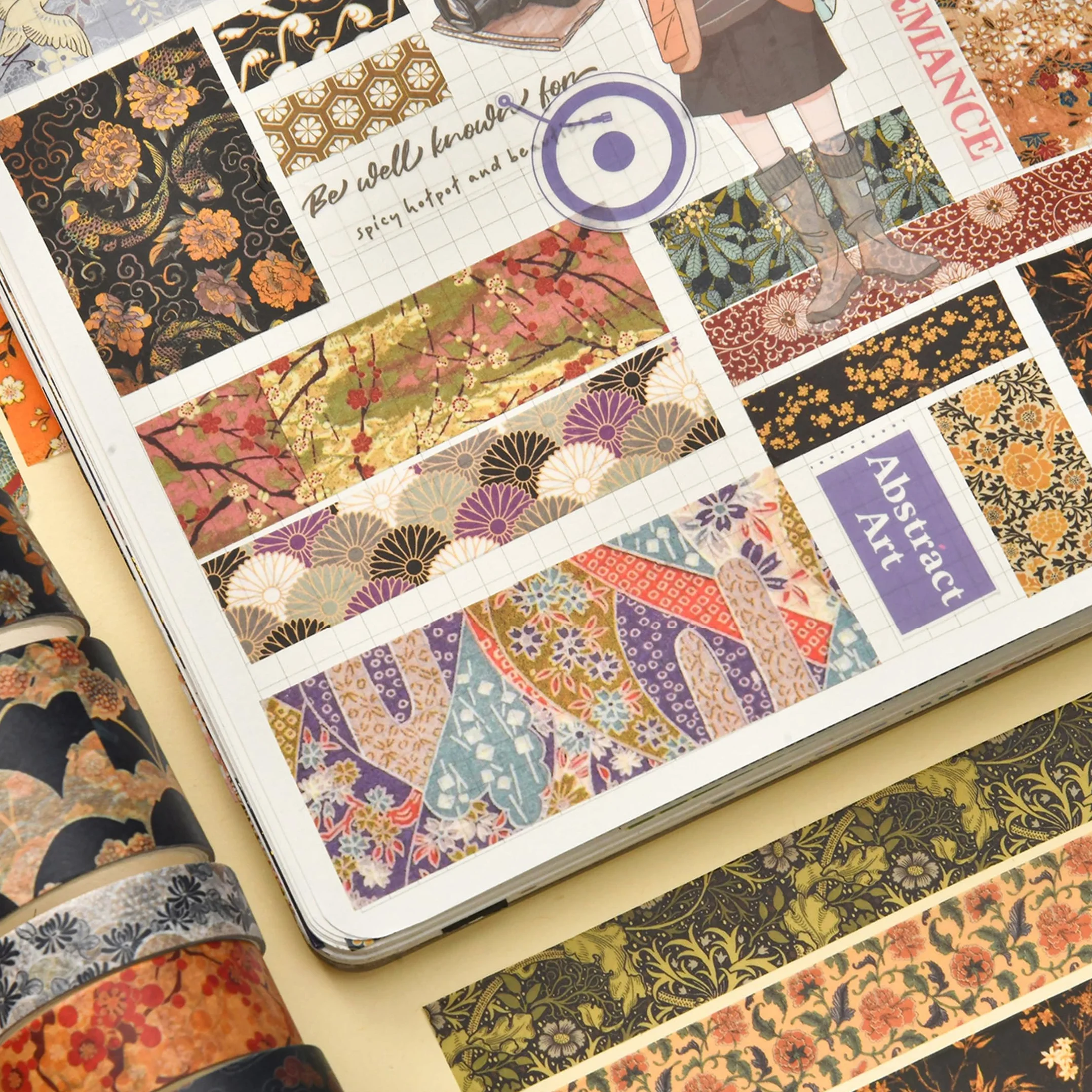 KAVI' S 12 rolek zestaw taśm dekoracyjnych Kyoto Charme Washi Tape, papierowe taśmy maskujące, wielokolorowe, do scrapbookingu, rzemiosła (Purple Sakura)