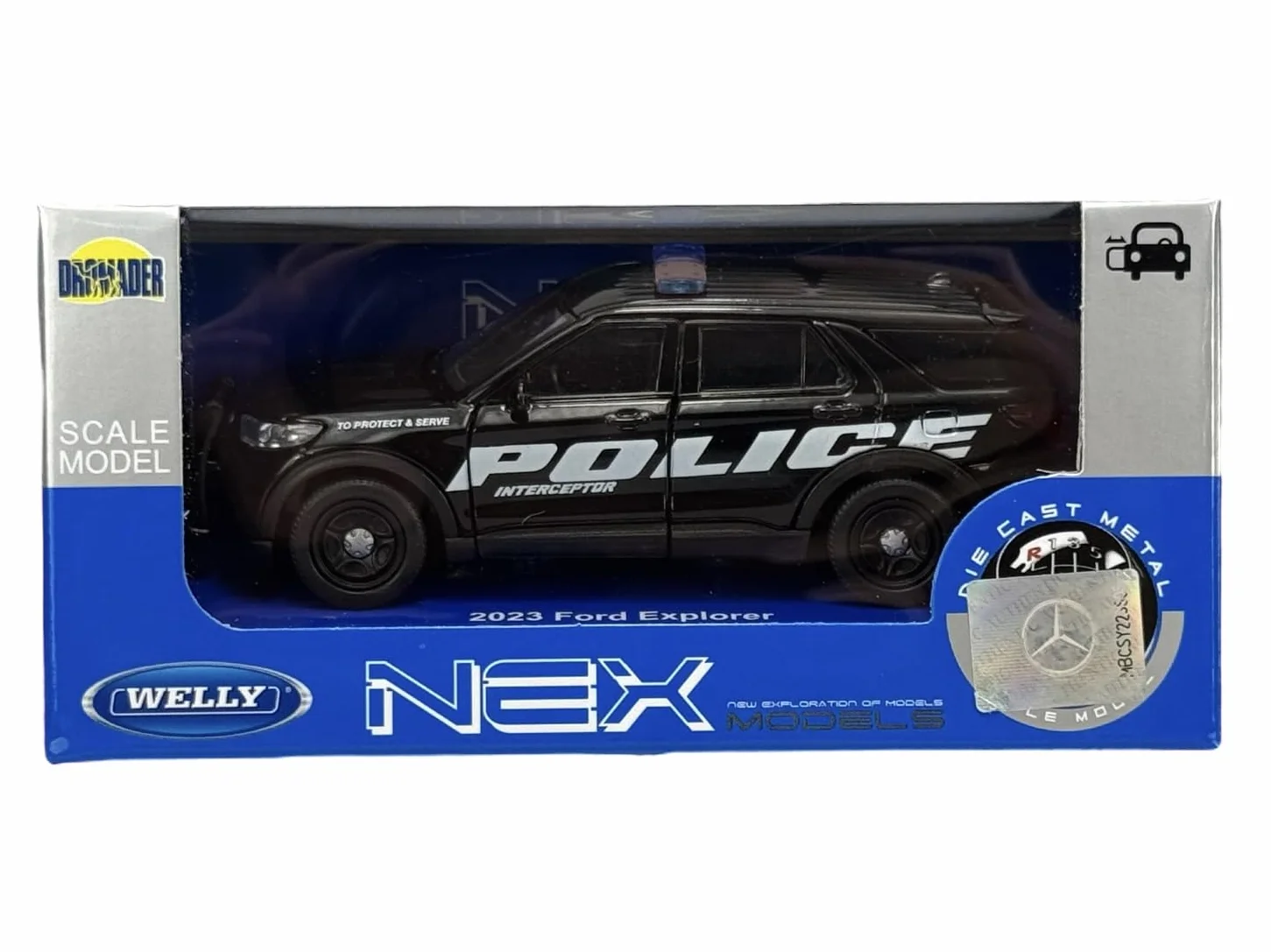 Welly model samochodu, kompatybilny z Ford Explorer Policja 2023, czarny, ok. 1/34-1/39, metalowy model samochodu, odlew w skrzynce