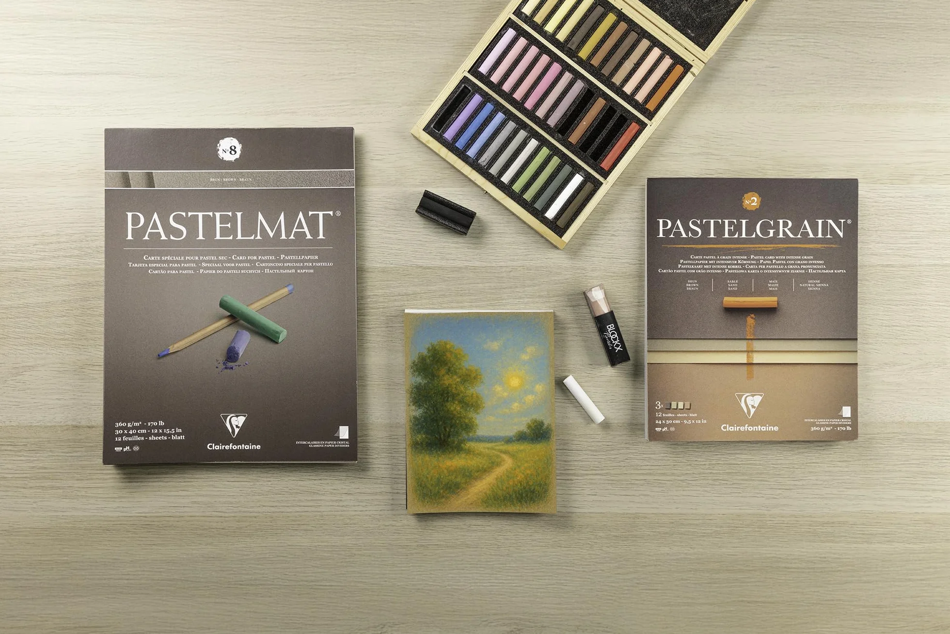 Clairefontaine 96054C Blok Pastelmat n°7 – 12 arkuszy specjalnego papieru do pasteli suchych – 30x40 cm 360g – 4 kolory – przekładki z papieru krystalicznego