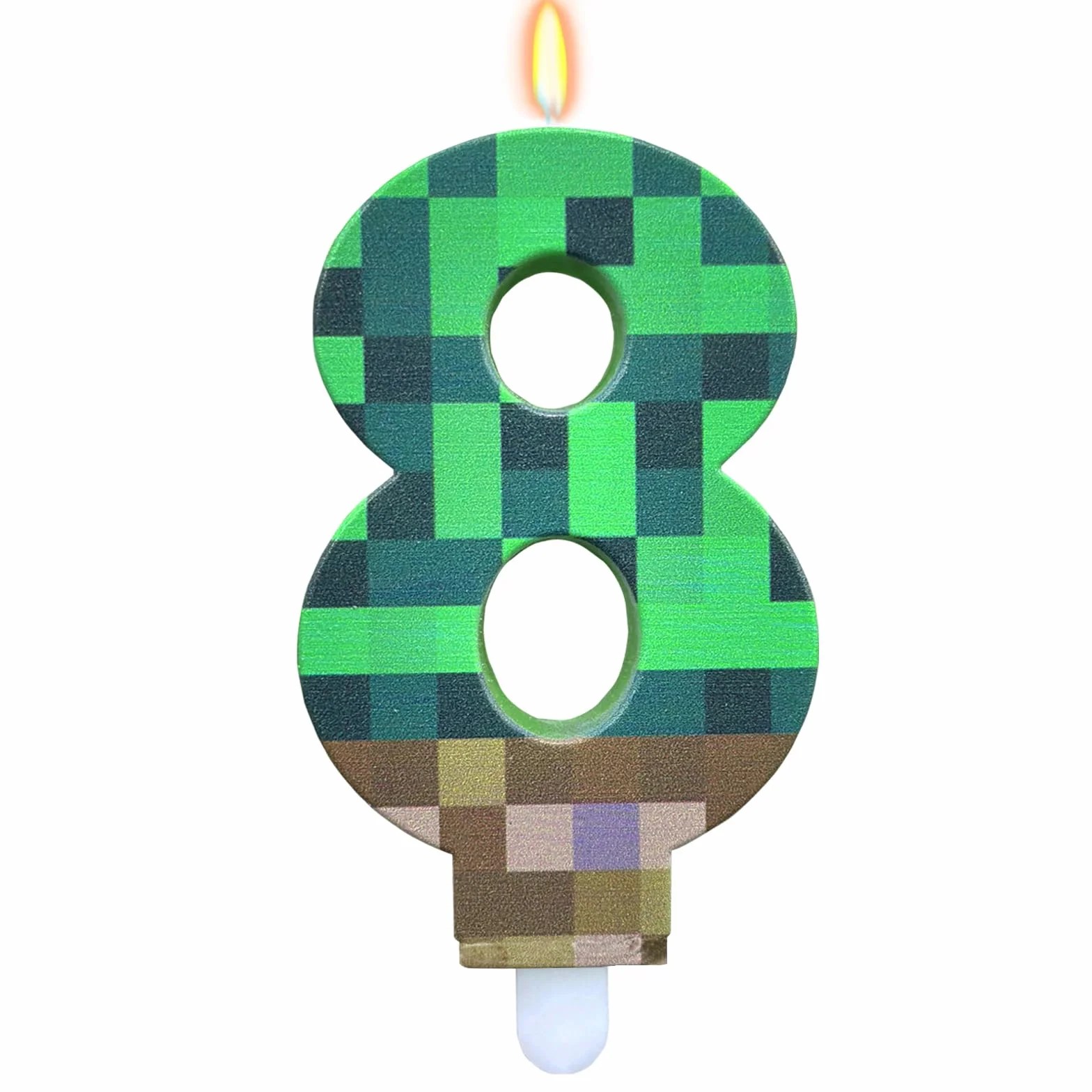 Świeca Pixel 8 Urodziny Dziewczynka Chłopiec, Świeca Urodzinowa Z Motywem Pixeli Liczba 8, Zielone Świece Urodzinowe Liczba 8, Świeca Na Tort Liczba 8, Gry Pixelowe Liczba 8 Świeca, Świeca