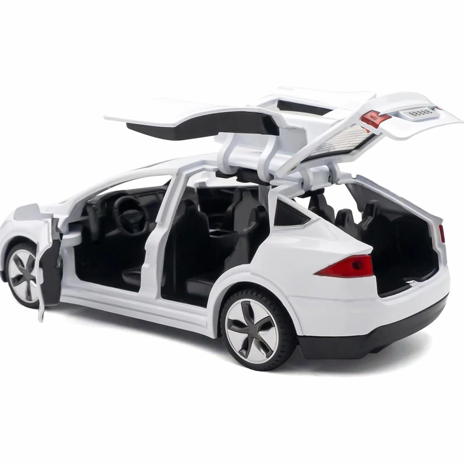 Model samochodu Tesla Model X w skali 1:32, elektroniczna zabawka ze stopu odlewanego ciśnieniowo z funkcją cofania, ze światłami i muzyką, mini pojazd zabawka jako prezent dla dzieci (biały)