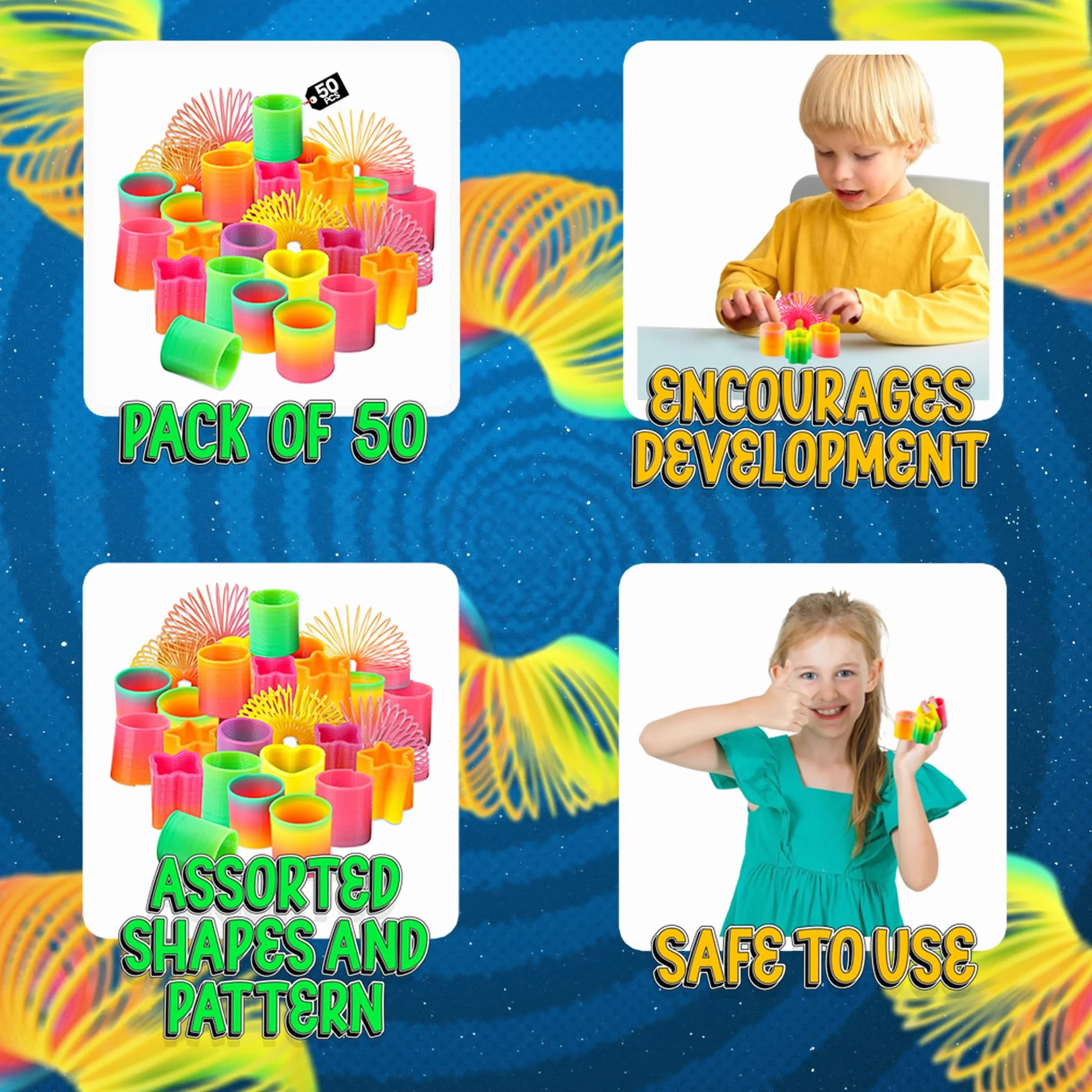 Zestaw zabawek Bedwina Rainbow Spring – 50 mini plastikowych sprężynek, jasne kolory, idealne do torebek z upominkami, nagród na imprezy i drobnych prezentów dla dzieci