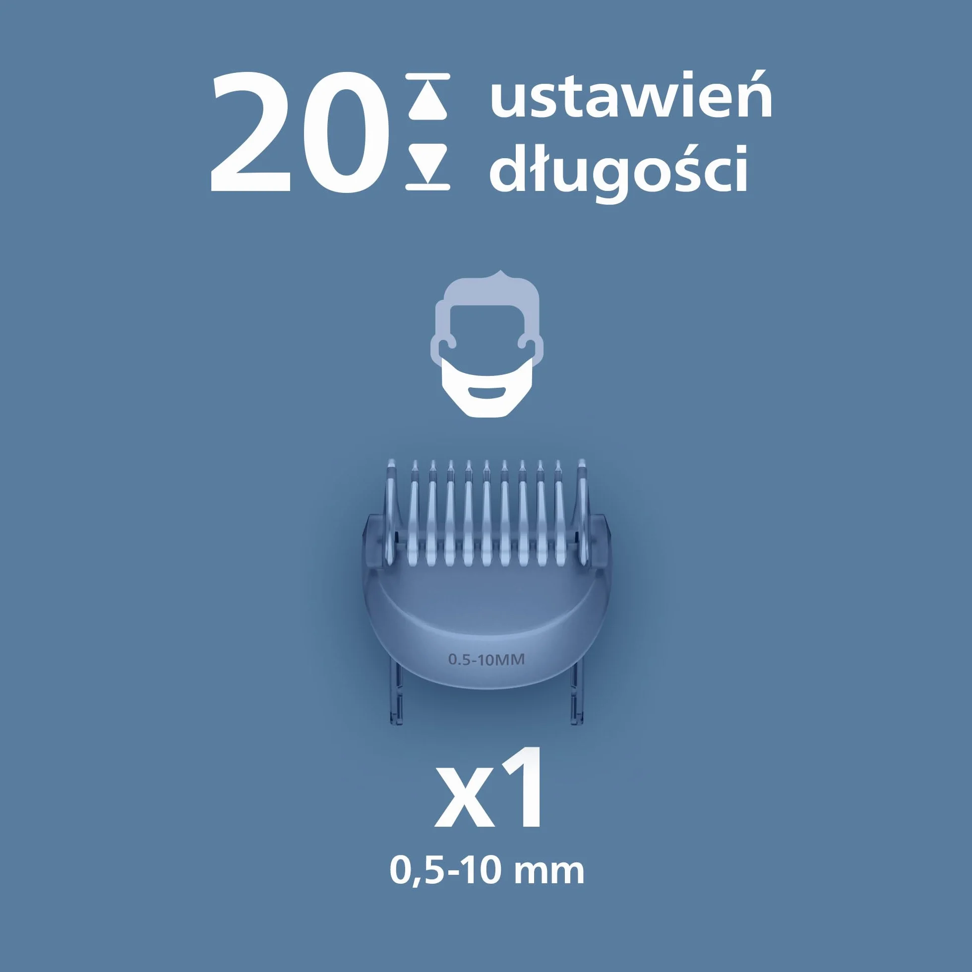 Trymer do brody Philips z serii 3000 – samoostrzące się ostrza z zaokrąglonymi końcówkami, 20 ustawień, nasadka Lift&Trim, 100% wodoodporności, wskaźnik naładowania baterii, miękkie etui, BT3619/15