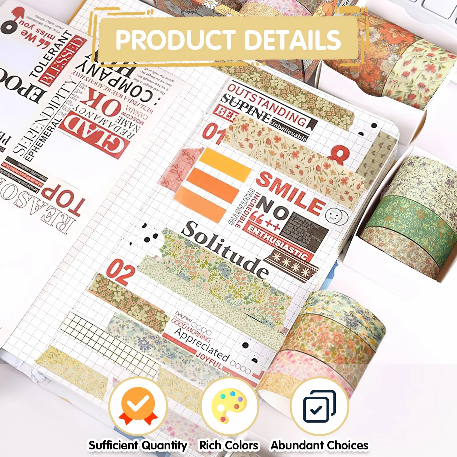 VINEST 12 rolek taśm Washi, kolorowe dekoracyjne taśmy klejące, taśma Washi Tape Scrapbooking Materiały Kolorowe wstążki, papier do scrapbookingu do majsterkowania, sortowanie przedmiotów DIY