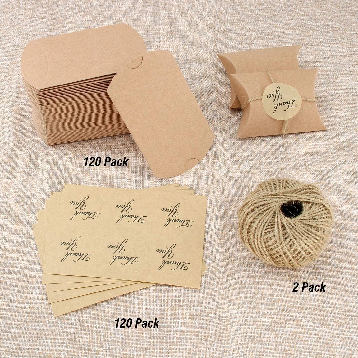 VEESUN 120 STK Klein Geschenkschachtel Kraftpapier Tüten Geschenkbox mit Danke Aufkleber, 6x9cm Braunes DIY Gastgeschenke Hochzeit, Pralinenschachtel Leer Schachtel Kinder Geburtstag Party, MEHRWEG