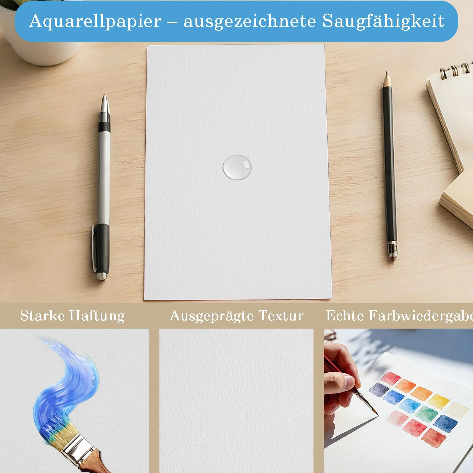 LFBEST Papier akwarelowy A5, 45 arkuszy białego papieru akwarelowego 300 g/m², blok akwarelowy do majsterkowania, farb akwarelowych, malowania akrylowego, malowania i malowania