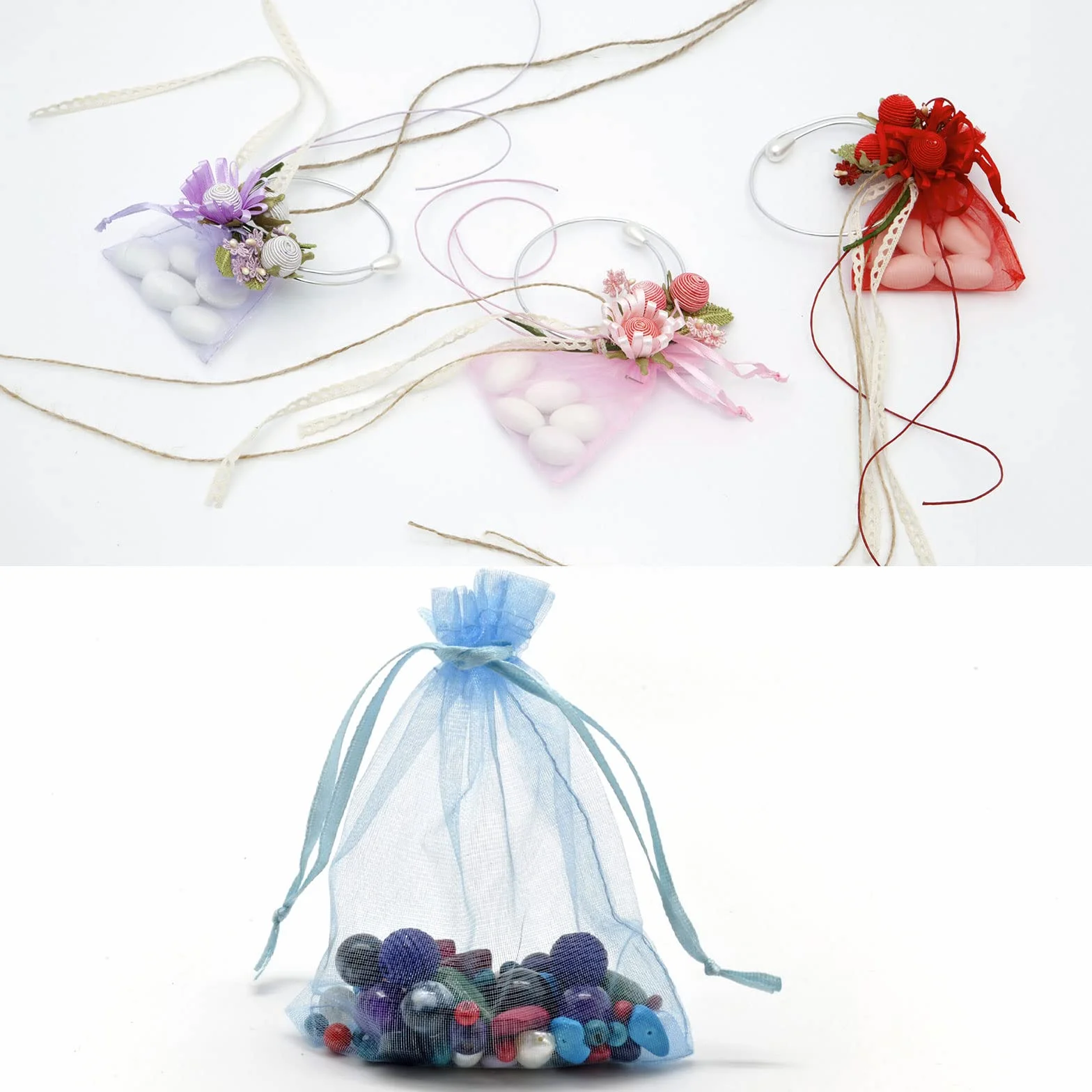 QUARKZMAN Worki z organzy, 100 sztuk, 5 x 7 cm, przezroczyste woreczki z siateczki, na prezent, biżuterię, wesele, imprezę, Boże Narodzenie, słodycze, granatowe