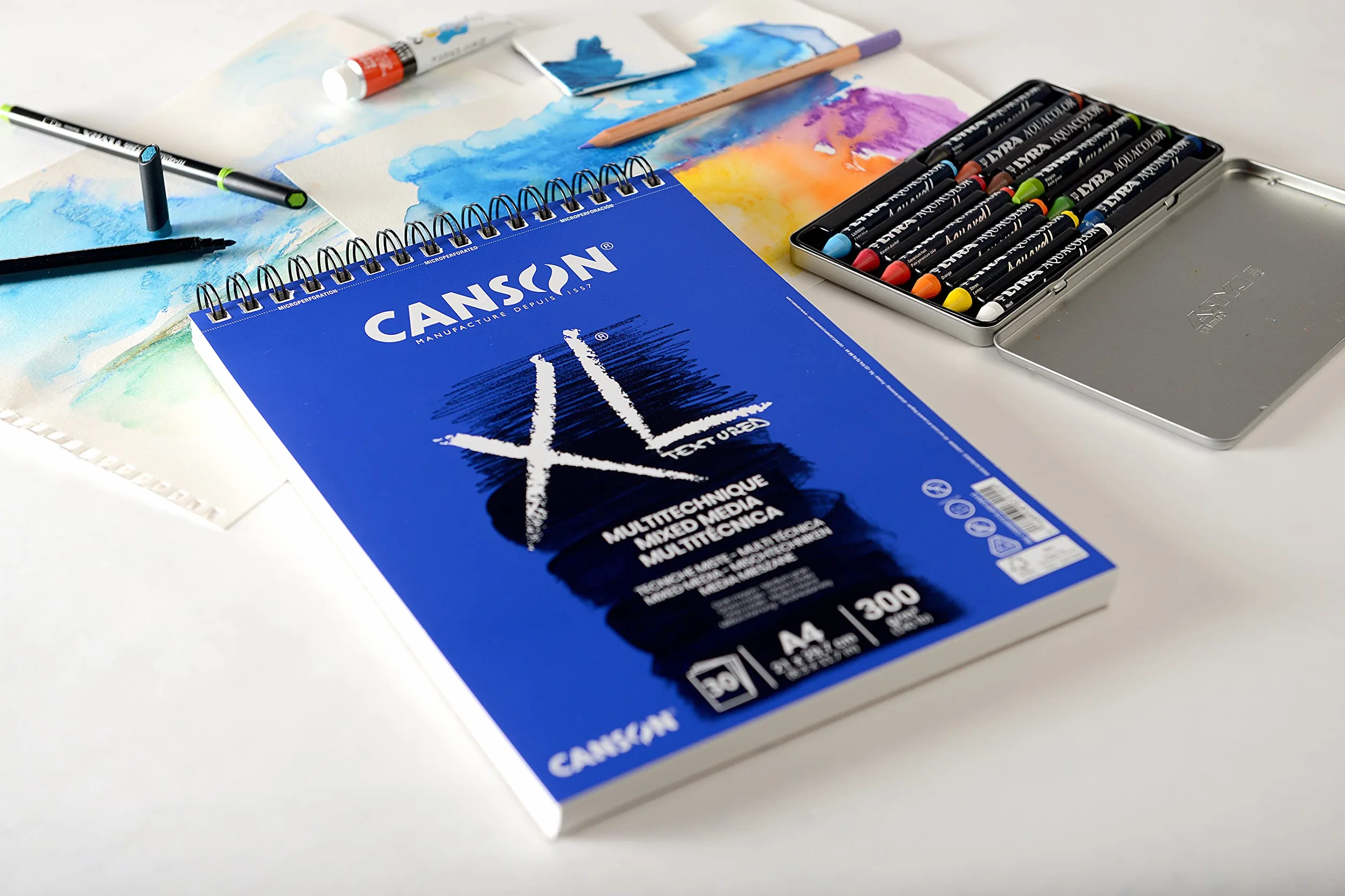 Canson XL Mixed Media blok do technik mieszanych na spirali, A4, 30 arkuszy, 300 g/m², średnioziarnisty