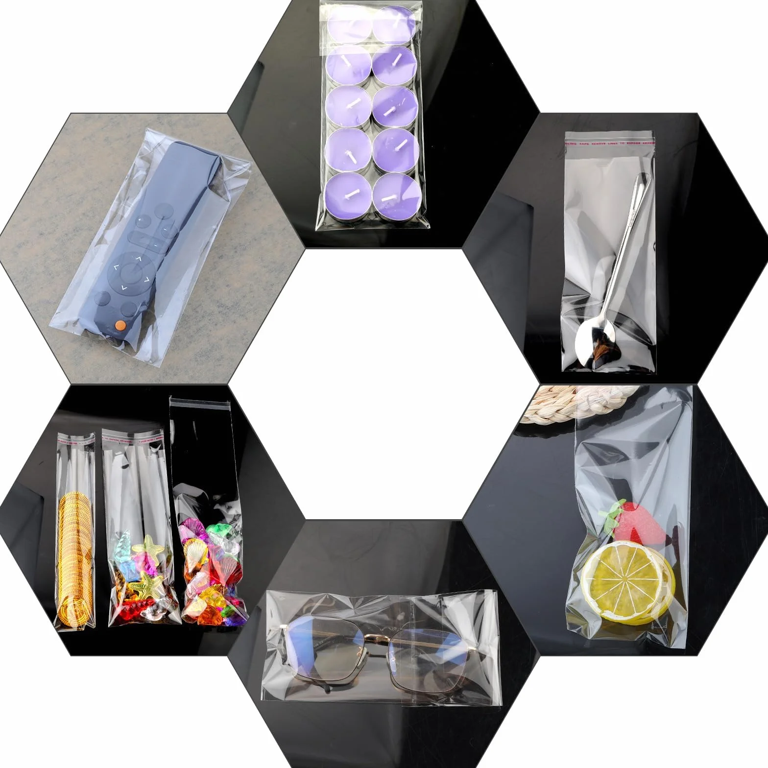 TXXATX 400 szt. plastikowych torebek celofanowych, samoprzylepnych, 8 x 20 cm, przezroczyste torebki celofanowe, długie torebki OPP, torebki celofanowe, zamykane torebki na świece, naszyjniki,