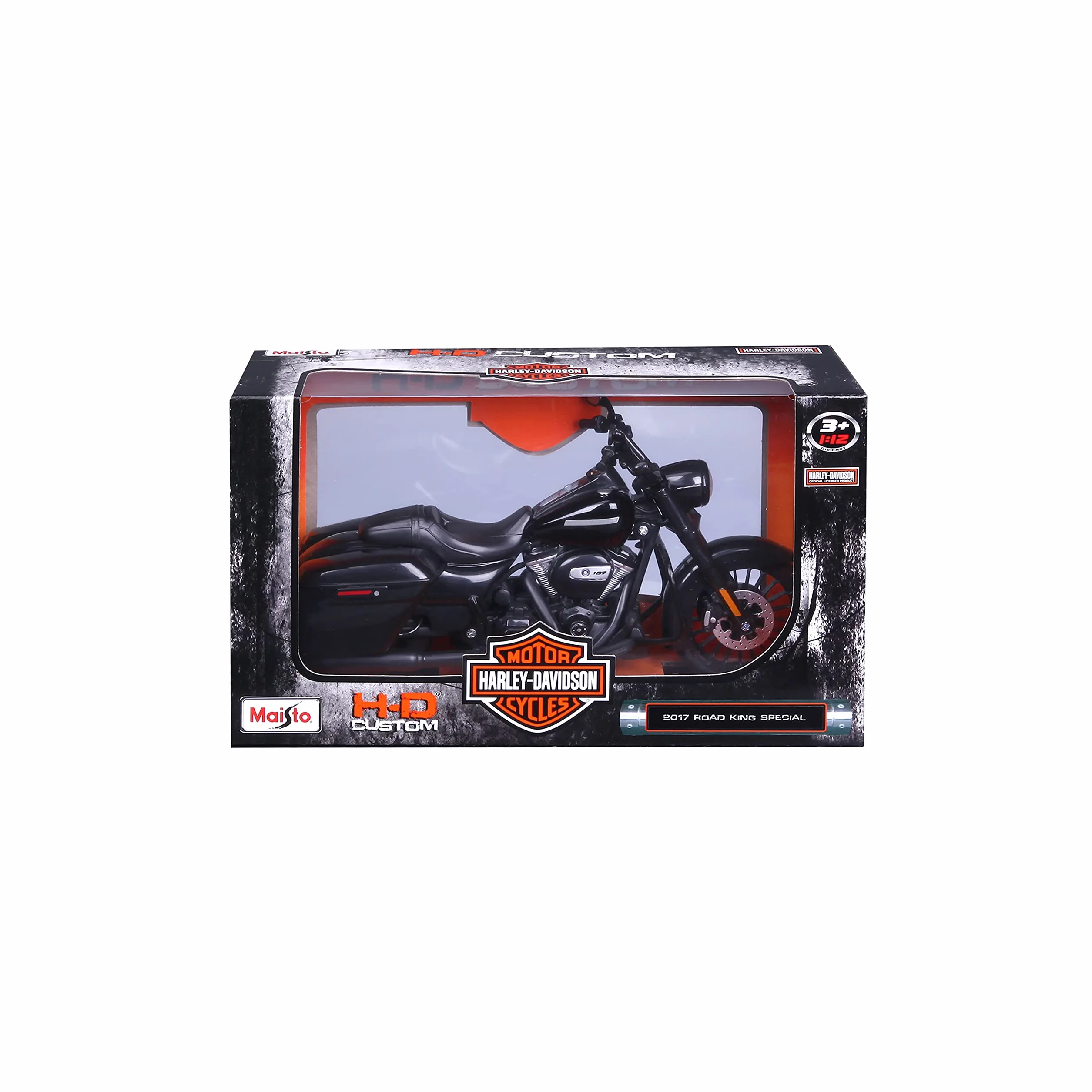 Maisto Harley-Davidson Road King Special: oryginalny model motocykla 1:12, widelec skrętny, ruchoma podpórka boczna, 20 cm, czarny (532336)