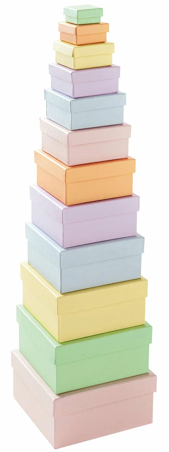 folia 3119 kartonowe pudełka o prostokątnym wzornictwie, w pastelowych kolorach, 12 sztuk, w różnych rozmiarach, piękne opakowanie na prezent do indywidualnej dekoracji i kształtowania