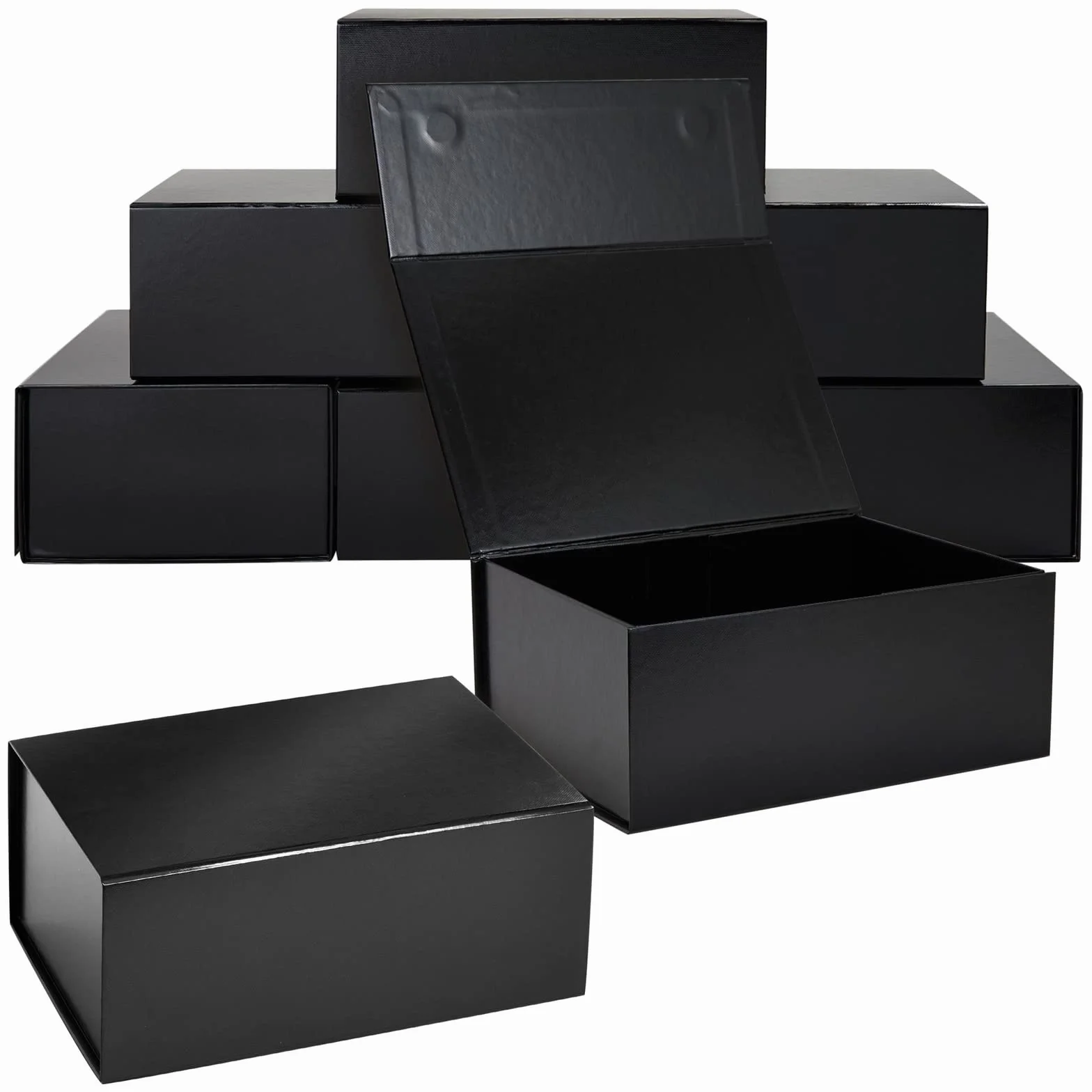 Stockroom Plus 6 magnetycznych pudełek na prezenty z pokrywkami, 25 x 18 x 10 cm, na urodziny, ślub, dla drużby i druhny, błyszczące czarne