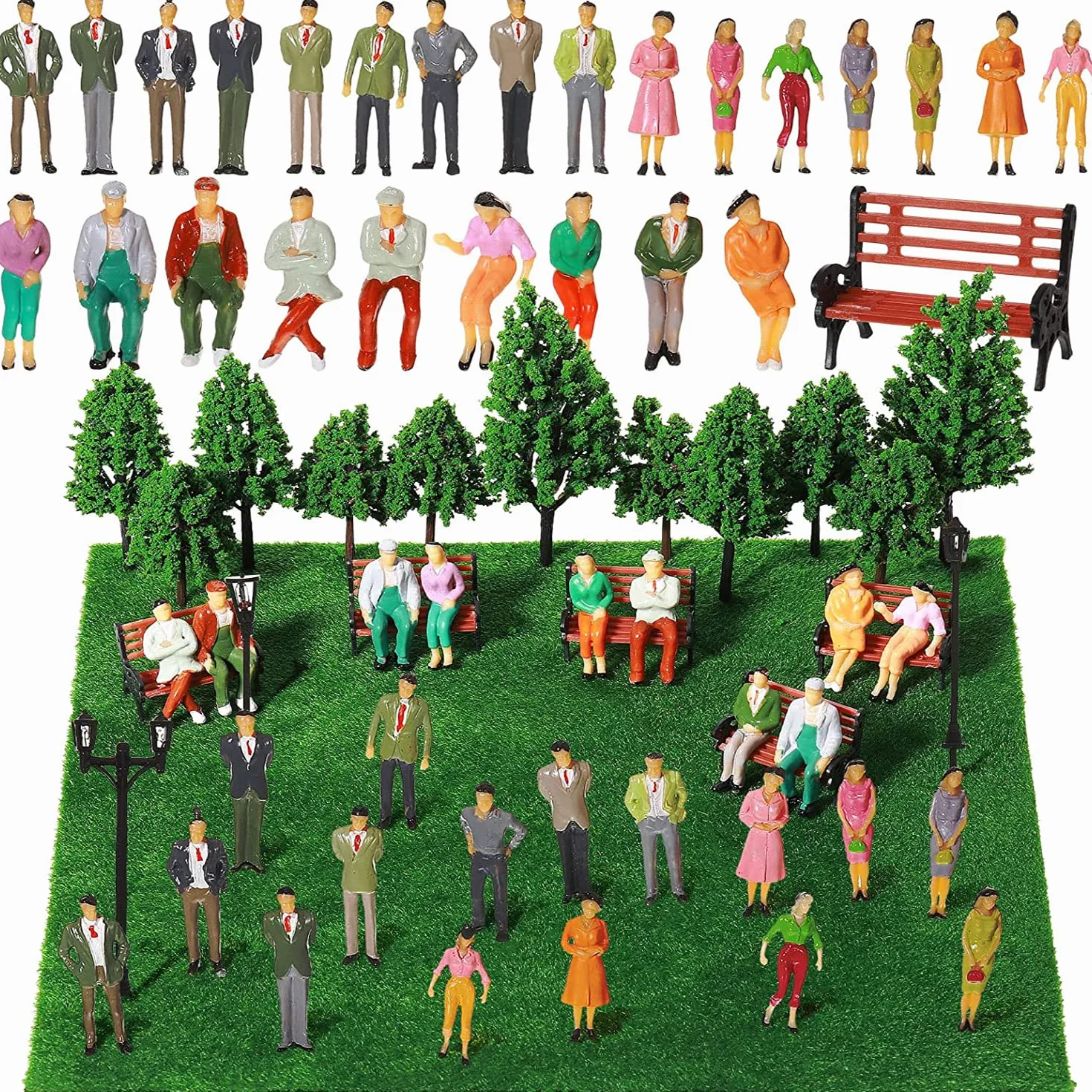 VICDUEKG 60 sztuk miniaturowych figurek modelarskich pomalowanych osób siedzących i stojących, różne pozycje, miniaturowe figurki H0, 1:87