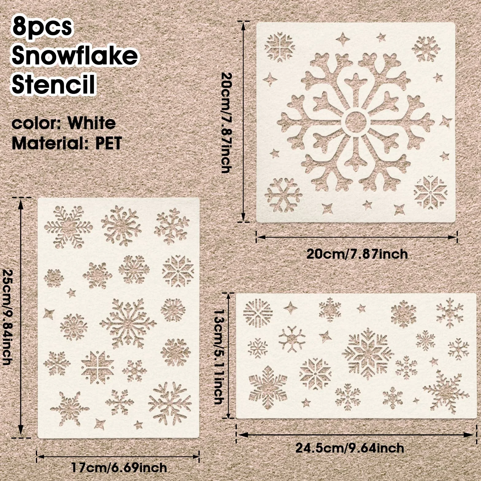 8 PCS Szablon płatka śniegu do rękodzieła, szablon świąteczny wielokrotnego użytku Zimowy świąteczny szablon płatka śniegu Szablon płatka śniegu DIY do malowania na drewnie, pudełku prezentowym oknach