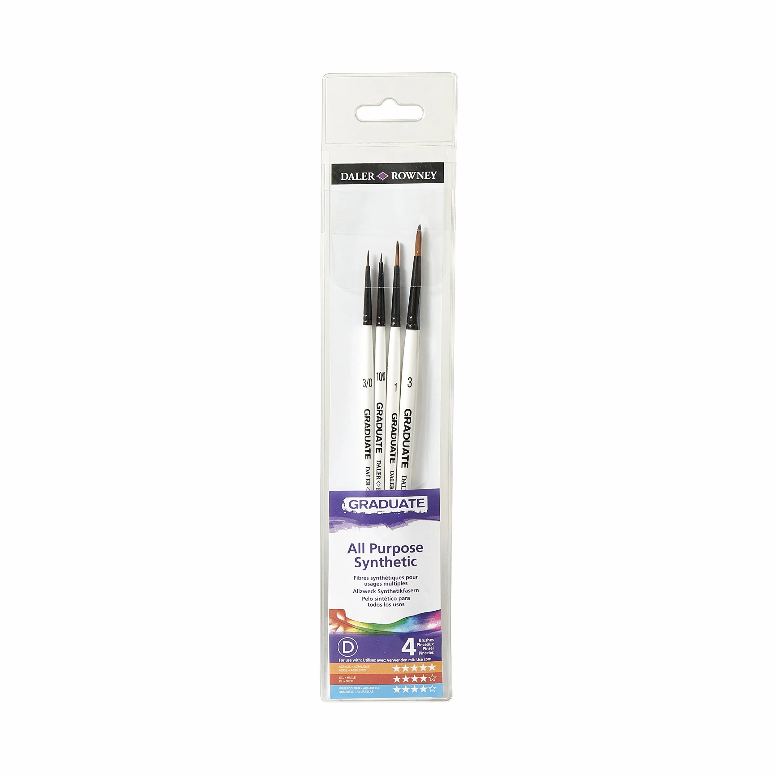 Daler Rowney Graduate zestaw 4 pędzli syntetycznych do detali